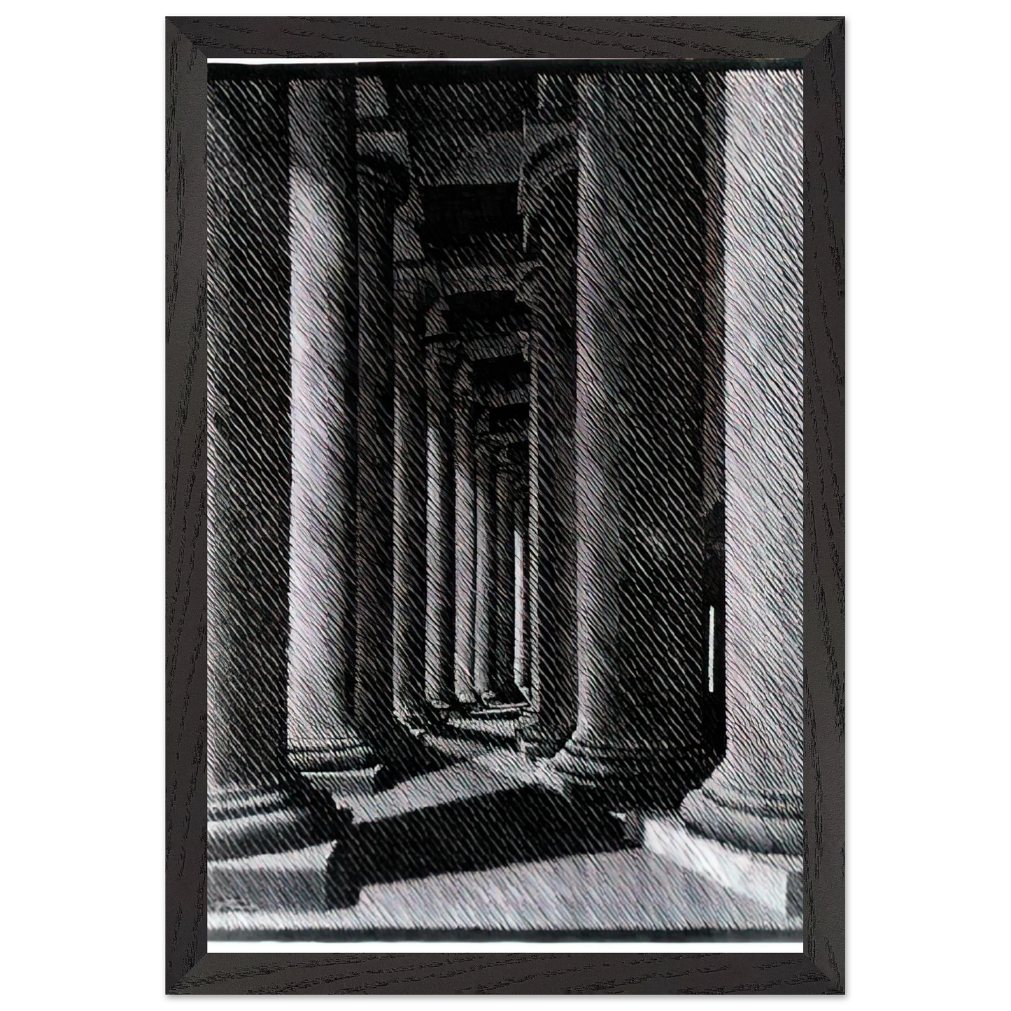 MC Escher - NOCTURNAL ROME COLONADE OF ST PETER S Wall Art - 21x29.7 cm / 8x12" - Premium Wooden Framed Poster With Fine Art Paper - Black frame