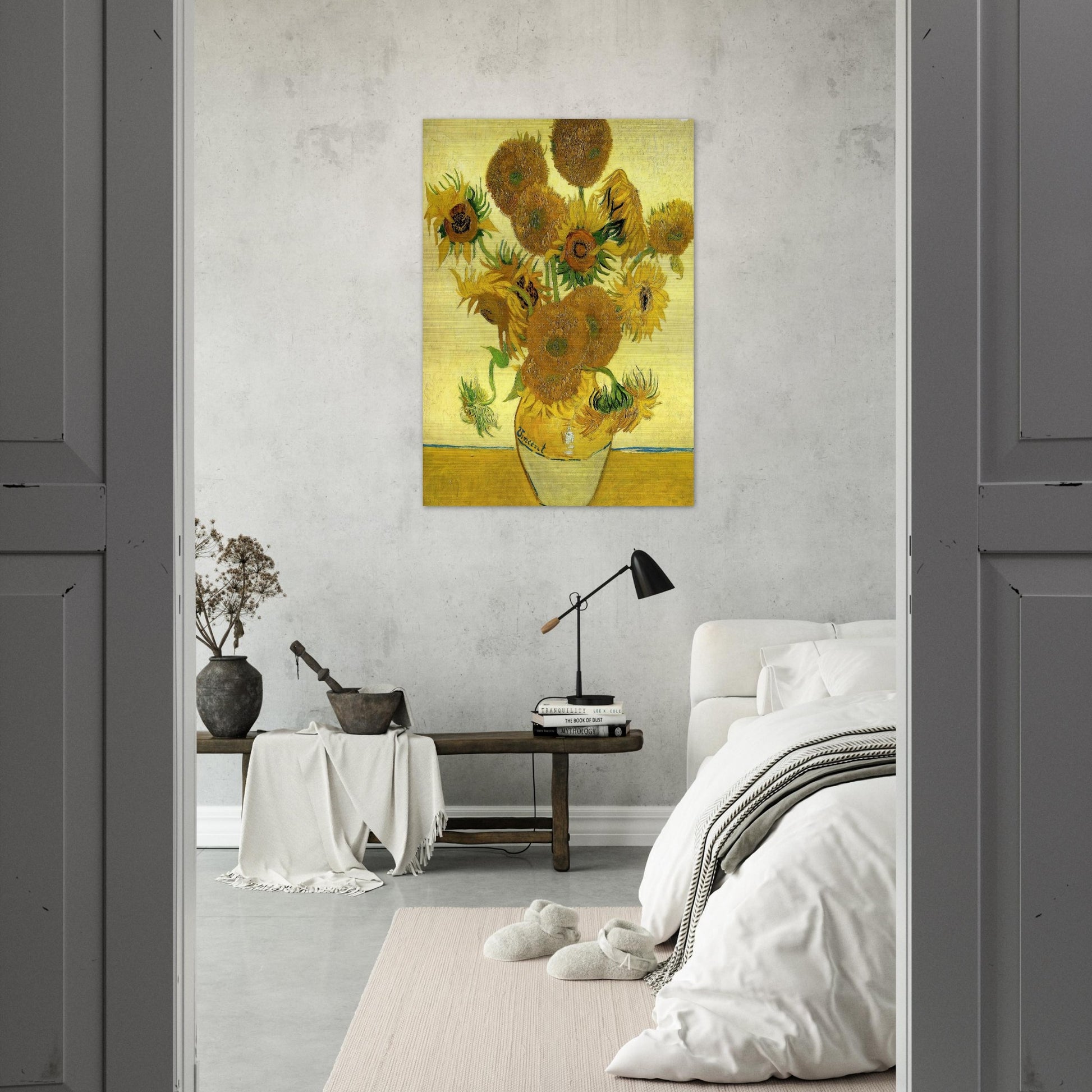 Still Life - Vase with Fifteen Sunflowers - Vincent van Gogh Brushed Aluminum Print - 70x100 cm / 28x40 inches | Vincent van Gogh Aluminum Print | Vincent van Gogh Prints