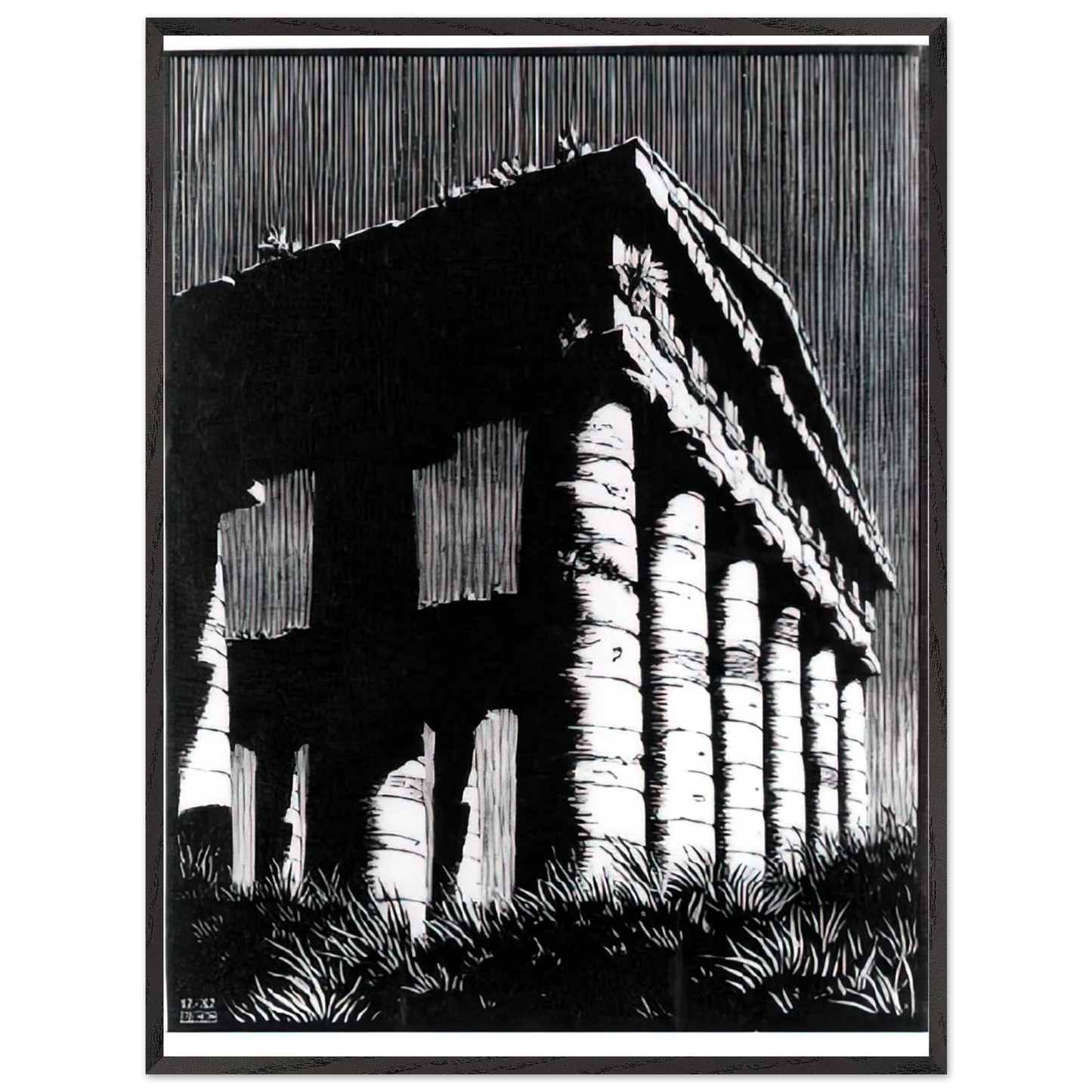 MC Escher - TEMPLE OF SEGESTE SICILY Wall Art - 60x80 cm / 24x32 inches - Premium Wooden Framed Poster With Fine Art Paper - Wood frame