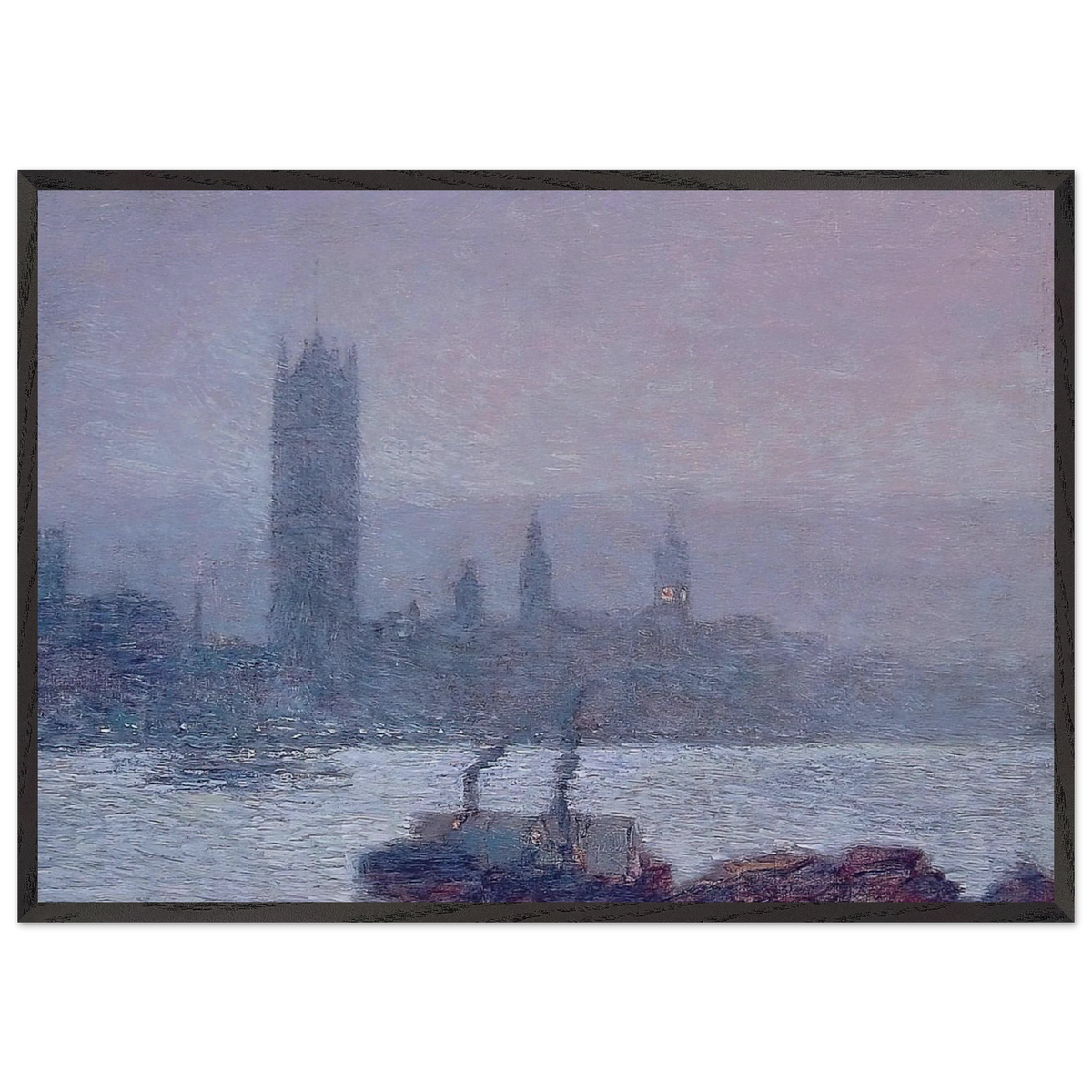 Houses of Parliament Early Evening - Childe Hassam 70x100 cm / 28x40 inches Framed Art Print – Black Wooden Frame