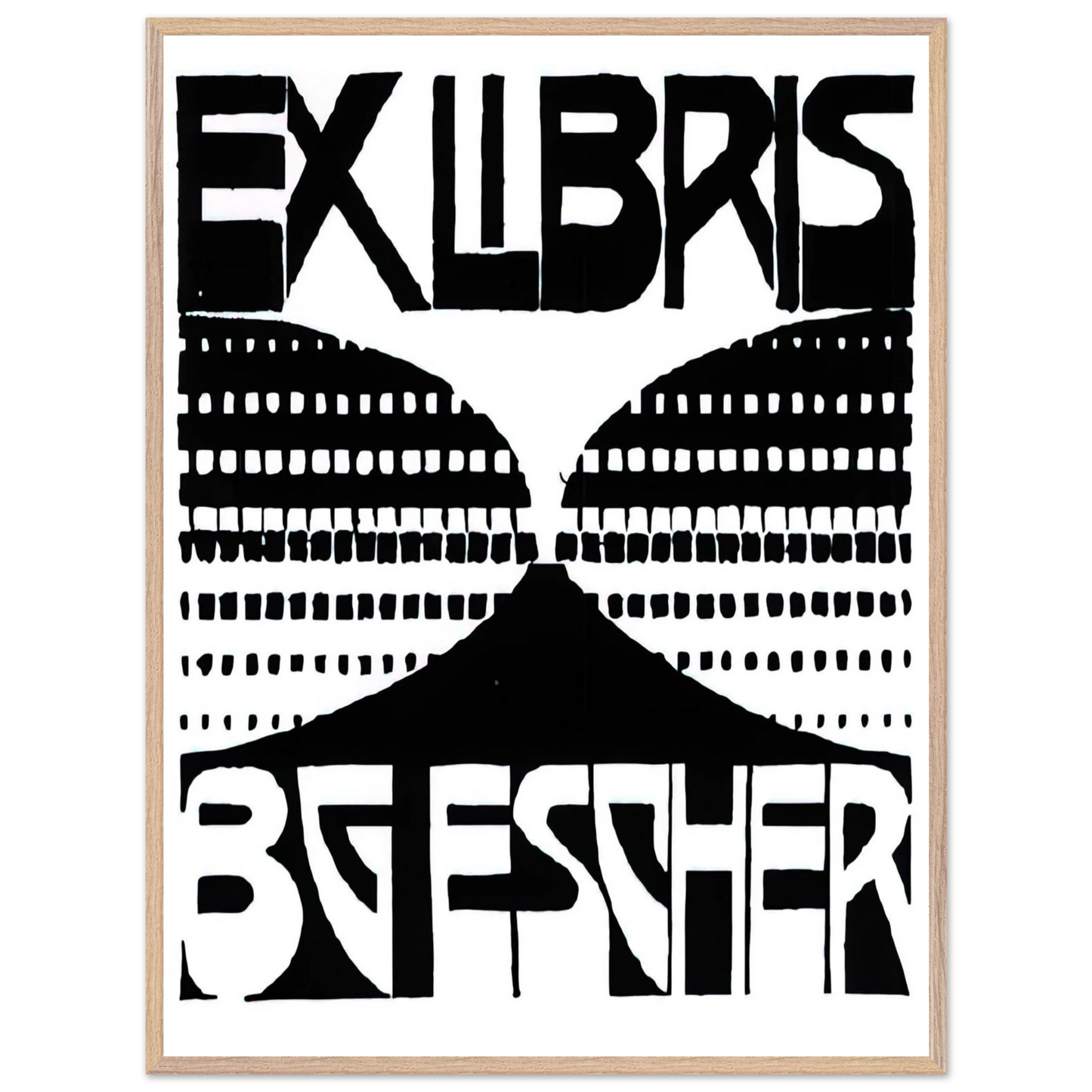 MC Escher - BOOKPLATE B G ESCHER BEER Wall Art - 21x29.7 cm / 8x12" - Premium Wooden Framed Poster With Fine Art Paper - Black frame