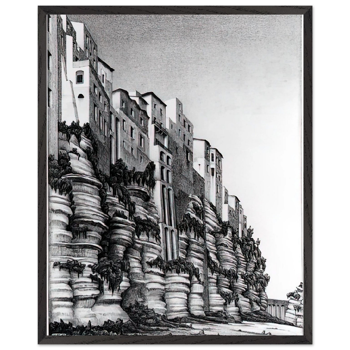 MC Escher - TROPEA CALABRIA Wall art - 15x20 cm / 6x8 inches - Premium Wooden Framed Poster With Fine Art Paper-canvas - White frame
