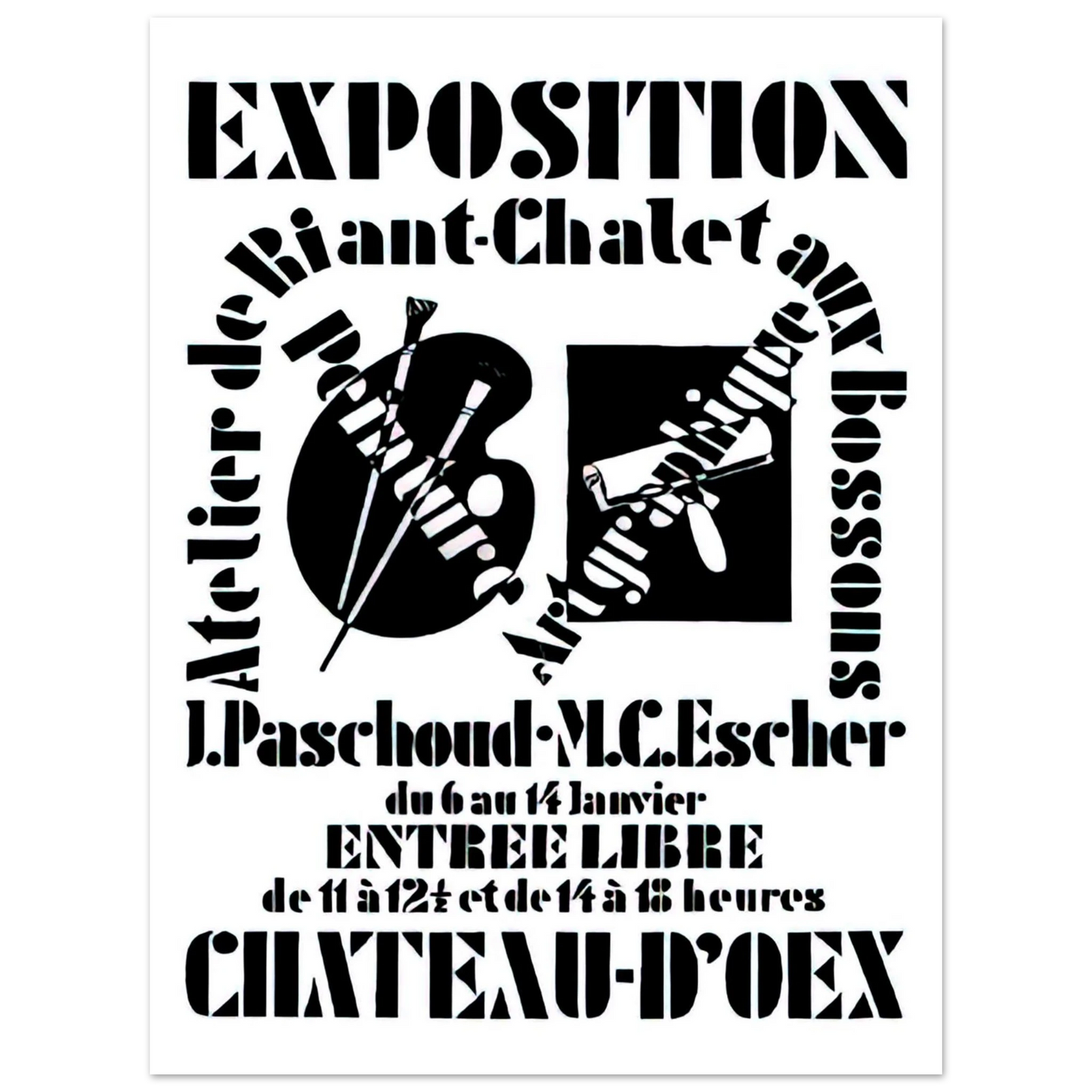 MC Escher - POSTER FOR EXHIBITION JOHN PASCHOUD AND M C ESCHER DECEMBER 1936 1936 Wall Art - 60x80 cm / 24x32 inches - Premium Wooden Framed Poster With Fine Art Paper - Black frame