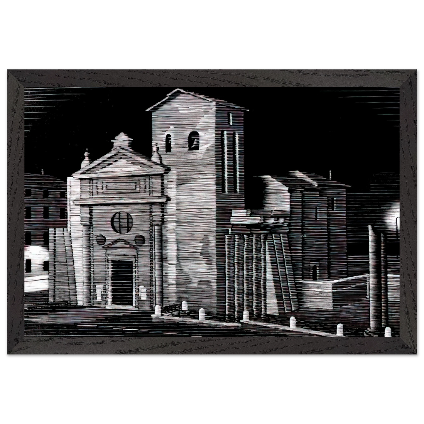 MC Escher - NOCTURNAL ROME Wall Art - 60x80 cm / 24x32 inches - Premium Wooden Framed Poster With Fine Art Paper-canvas - Black frame