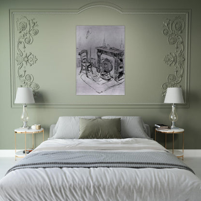 Mantelpiece with Chair - Vincent van Gogh Brushed Aluminum Print - 70x100 cm / 28x40 inches | Vincent van Gogh Aluminum Print | Vincent van Gogh Prints
