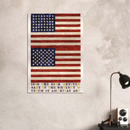 TWO FLAGS WHITNEY ANNIVERSARY ULAE 207 1980 - Jasper Johns Brushed Aluminum Print - 70x100 cm / 28x40 inches | Jasper Johns Aluminum Print | Jasper Johns Prints