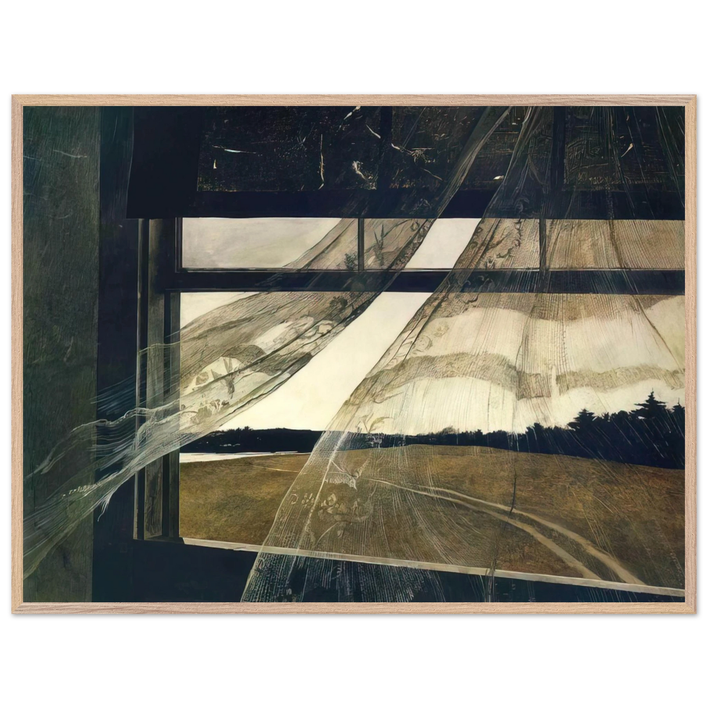 Andrew Wyeth - WIND FROM THE SEA 1947 Wall Art - 60x80 cm / 24x32 inches - Premium Wooden Framed Poster With Fine Art Paper-canvas - Black frame