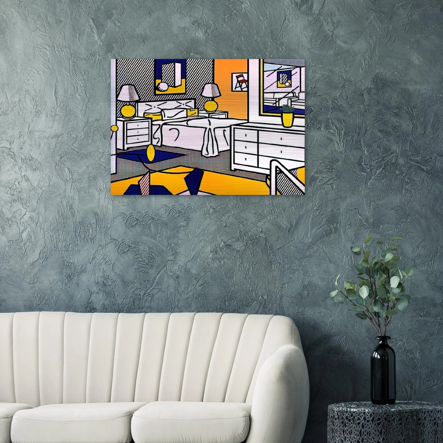 INTERIOR WITH MOBILE 1992 - Roy Lichtenstein Brushed Aluminum Print - 70x100 cm / 28x40 inches | Roy Lichtenstein Aluminum Print | Roy Lichtenstein Prints
