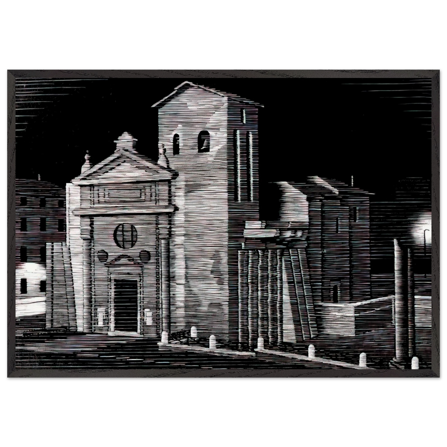 NOCTURNAL ROME - MC Escher 70x100 cm / 28x40 inches Framed Art Print – Black Wooden Frame | Maurits Cornelis Escher Prints