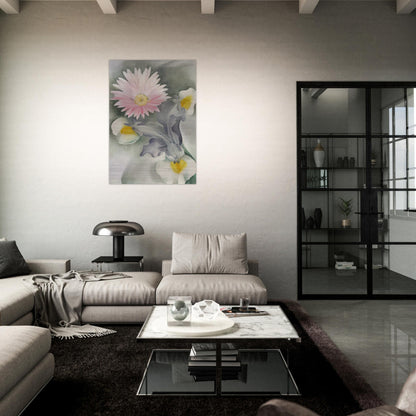 Pink Daisy with Iris - Georgia O'Keeffe Brushed Aluminum Print - 70x100 cm / 28x40 inches | Georgia O'Keeffe Aluminum Print | Georgia O'Keeffe Prints