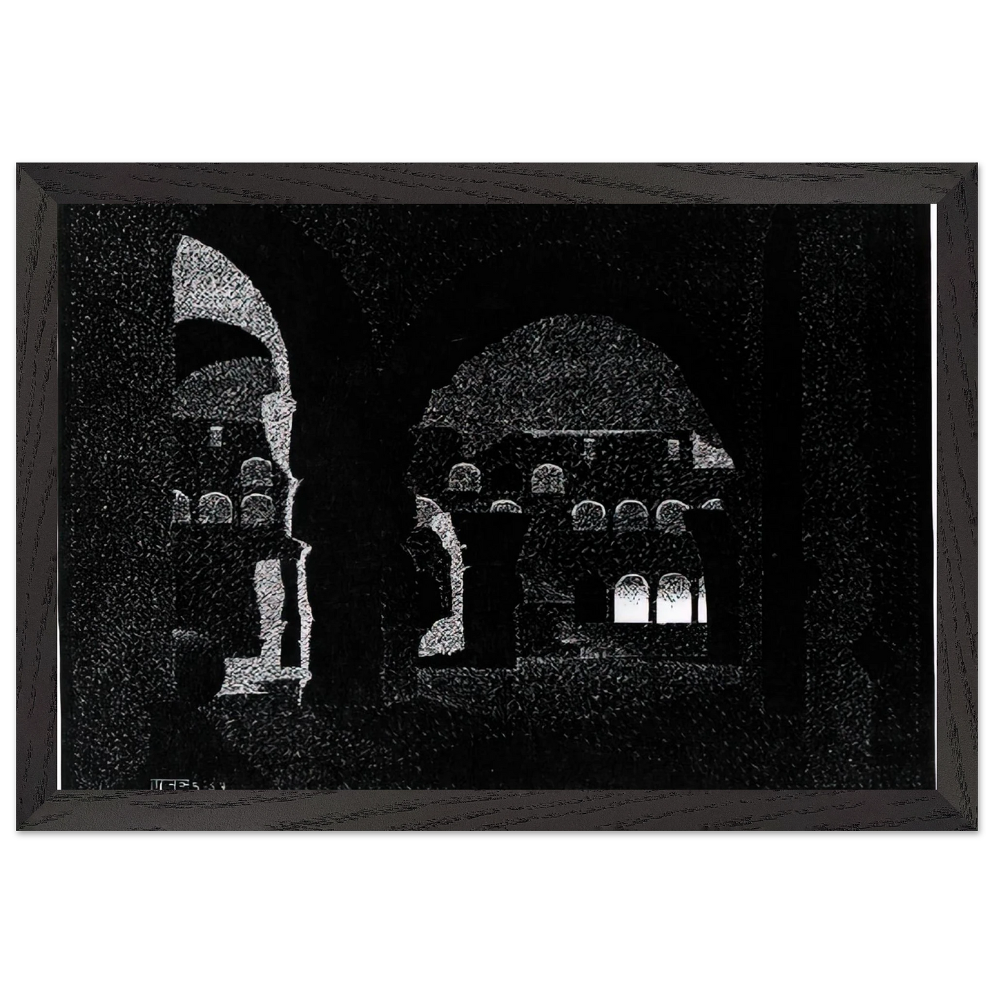 MC Escher - NOCTURNAL ROME COLOSSEUM Wall Art - 60x80 cm / 24x32 inches - Premium Wooden Framed Poster With Fine Art Paper - White frame
