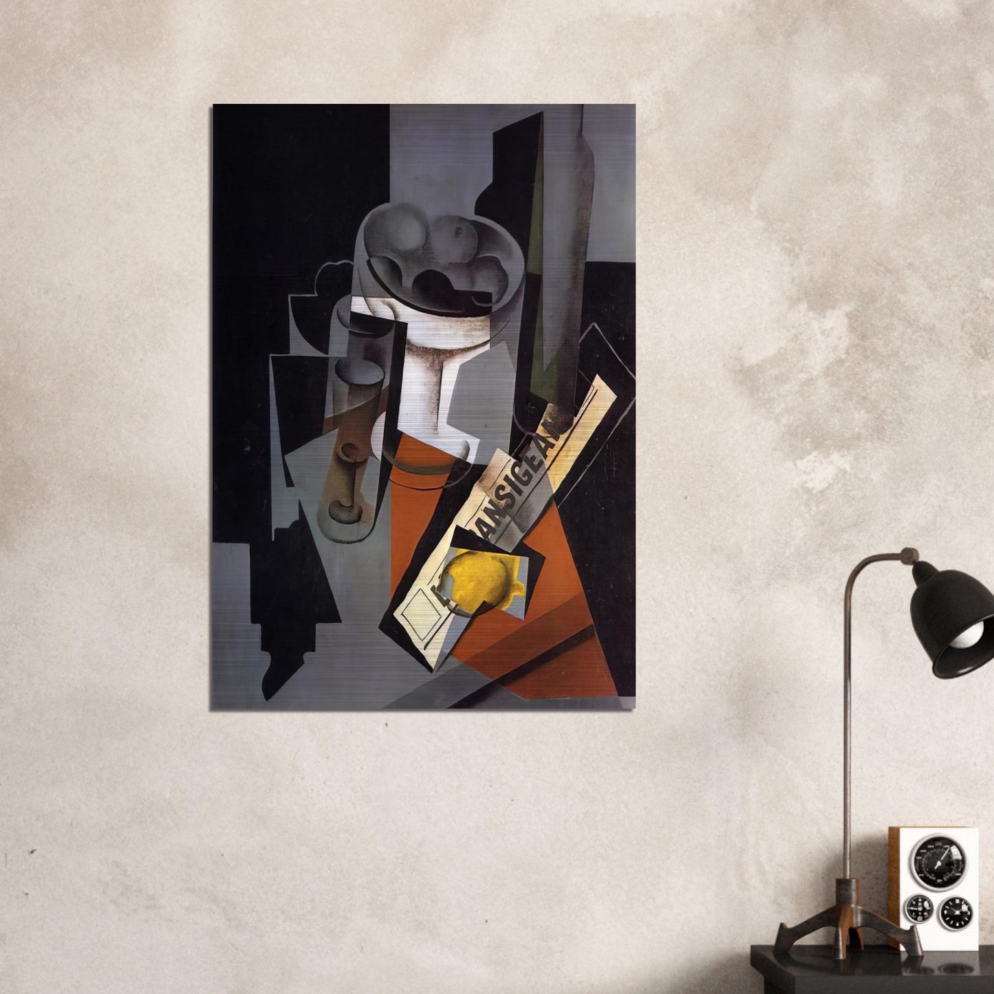 STILL LIFE WITH NEWSPAPER 1916 1 - Juan Gris Brushed Aluminum Print - 70x100 cm / 28x40 inches | Juan Gris Aluminum Print | Juan Gris Prints