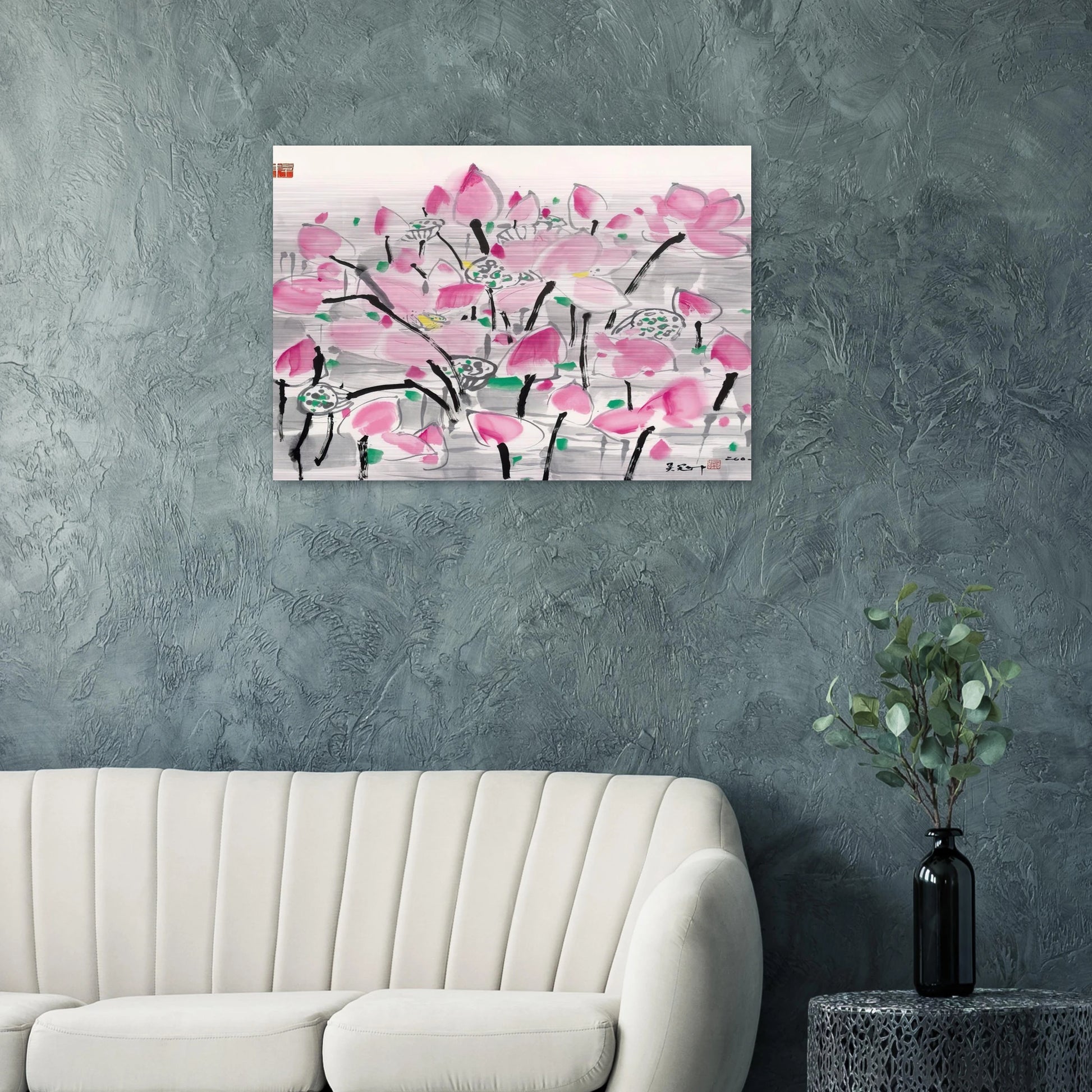 Lotus under the sun - 2001 - Wu Guanzhong Brushed Aluminum Print - 70x100 cm / 28x40 inches | Wu Guanzhong Aluminum Print | Wu Guanzhong Prints
