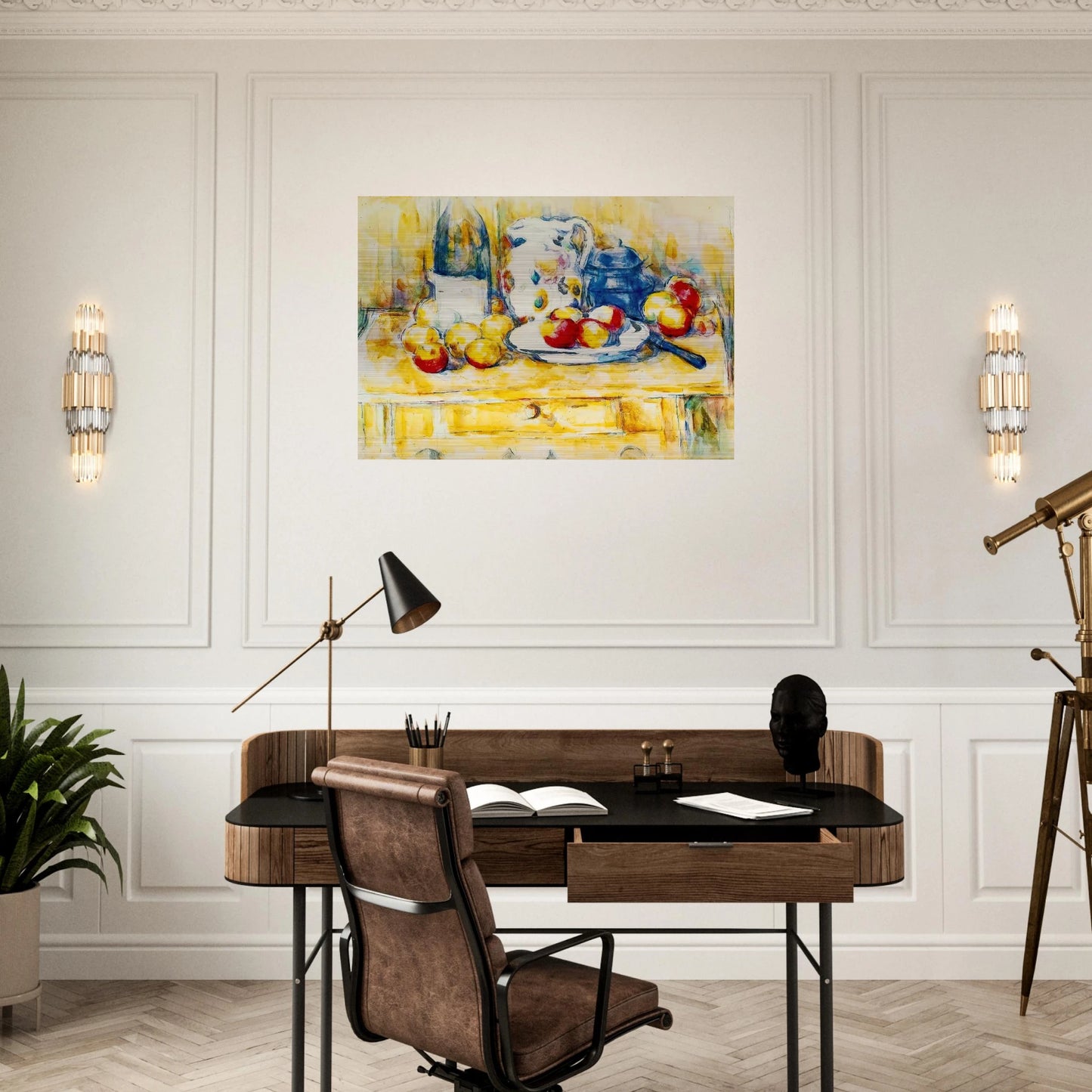 Still Life with Apples, a Bottle and a Milk Pot - Paul Cézanne Brushed Aluminum Print - 70x100 cm / 28x40 inches | Paul Cézanne Aluminum Print | Paul Cézanne Prints