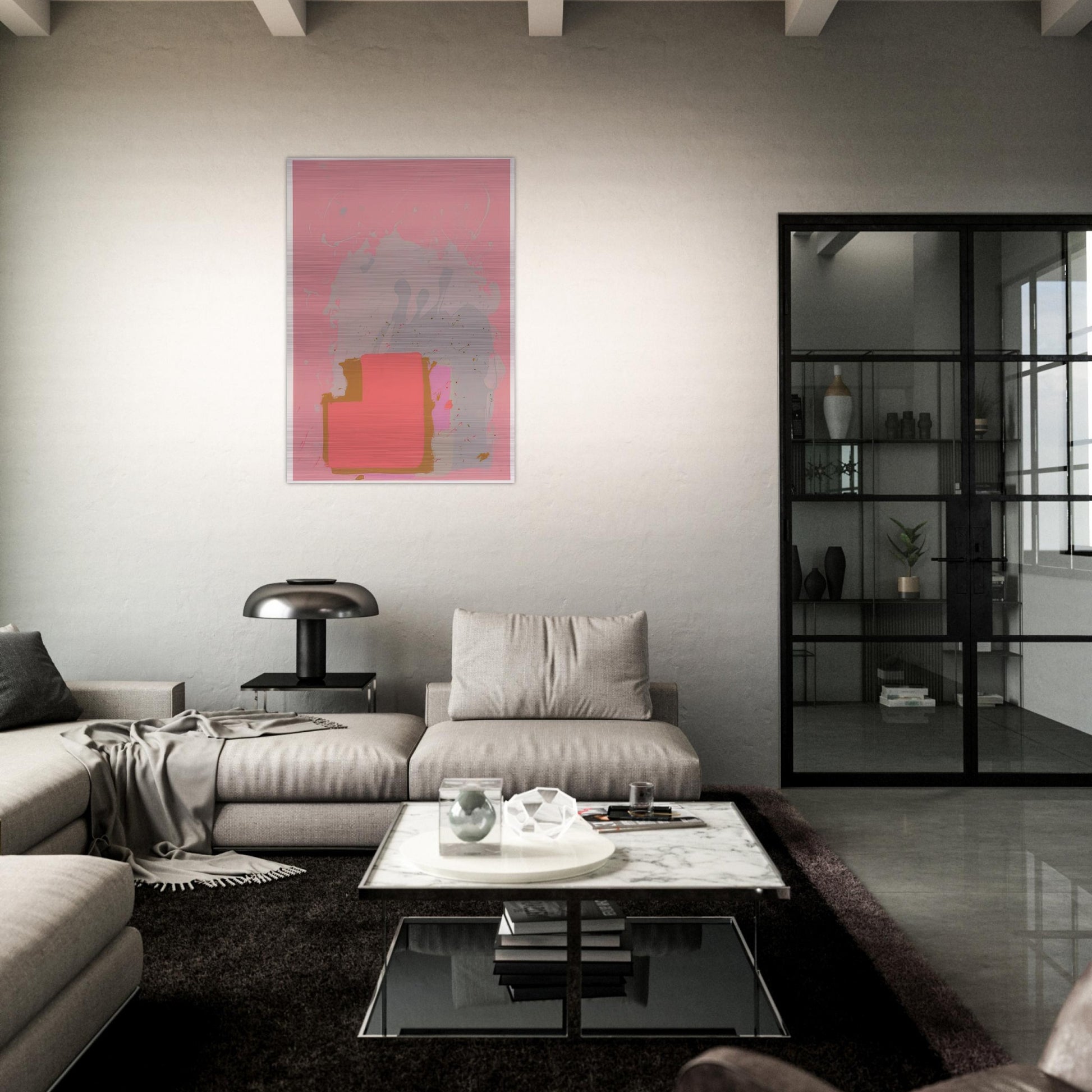 Red Black on Pink - 1971 - John Hoyland Brushed Aluminum Print - 70x100 cm / 28x40 inches | John Hoyland Aluminum Print | John Hoyland Prints