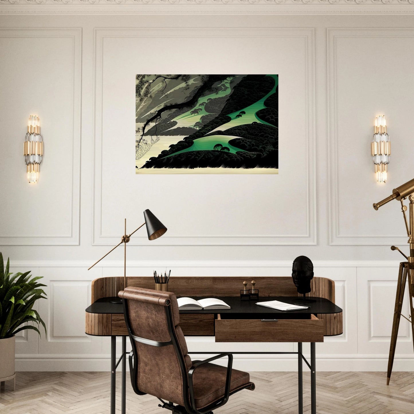Green Big Sur - Eyvind Earle Brushed Aluminum Print - 70x100 cm / 28x40 inches | Eyvind Earle Aluminum Print | Eyvind Earle Prints
