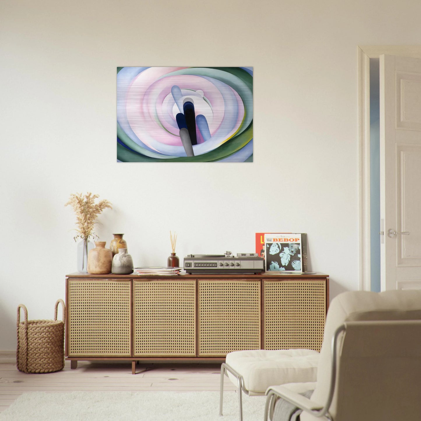 Grey Blue and Black, Pink Circle - Georgia O'Keeffe Brushed Aluminum Print - 70x100 cm / 28x40 inches | Georgia O'Keeffe Aluminum Print | Georgia O'Keeffe Prints