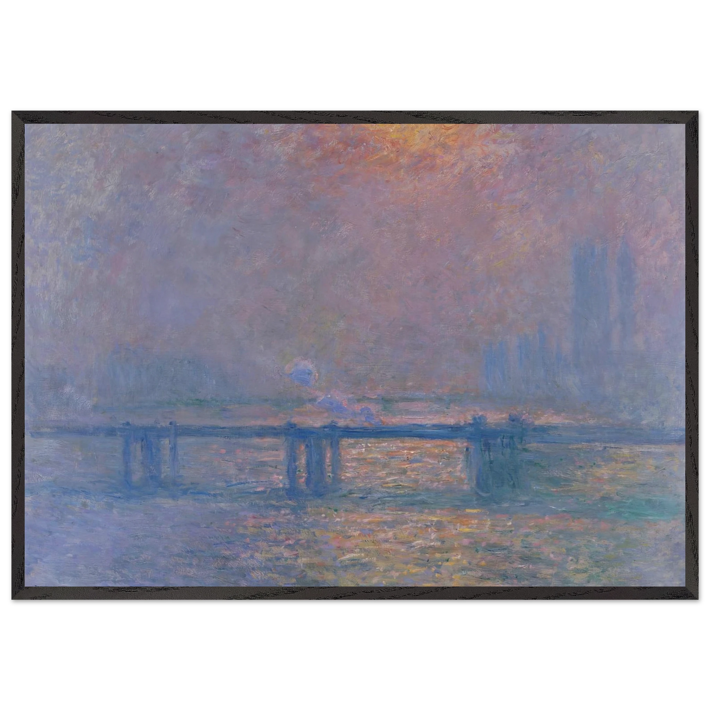 Charing Cross Bridge The Thames - claude monet 70x100 cm / 28x40 inches Framed Art Print – Black Wooden Frame