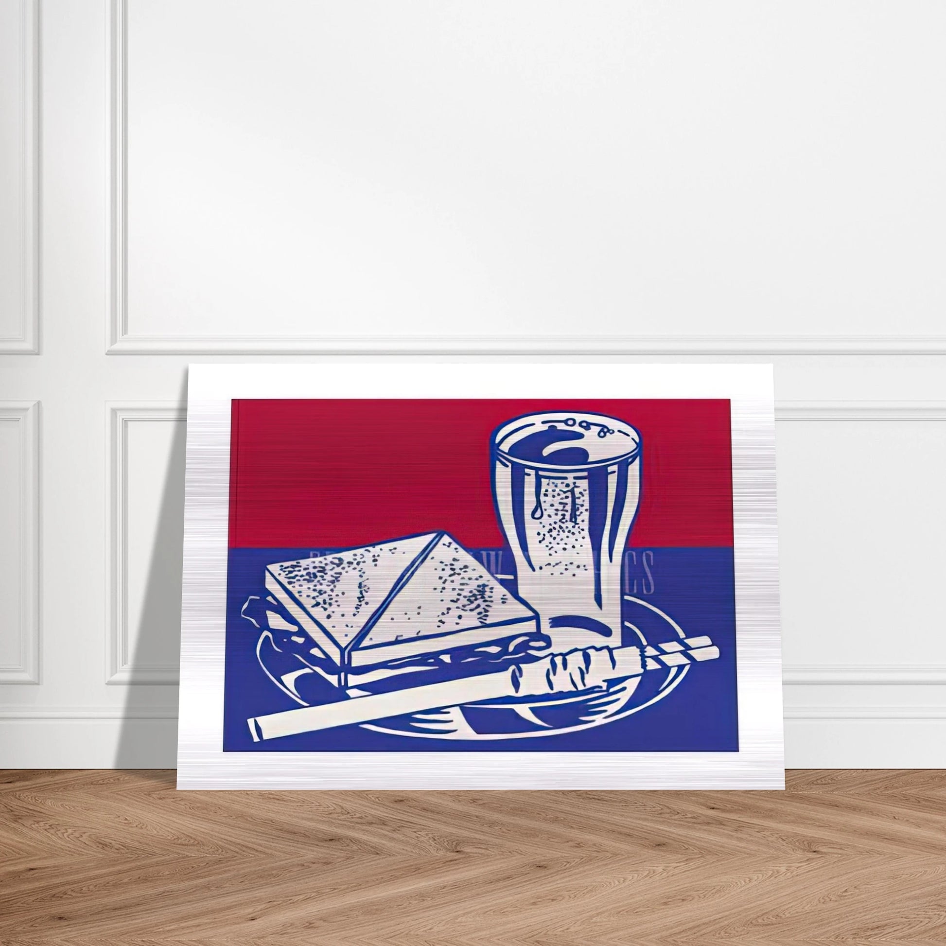 SANDWICH AND SODA 1964 - Roy Lichtenstein Brushed Aluminum Print - 70x100 cm / 28x40 inches | Roy Lichtenstein Aluminum Print | Roy Lichtenstein Prints