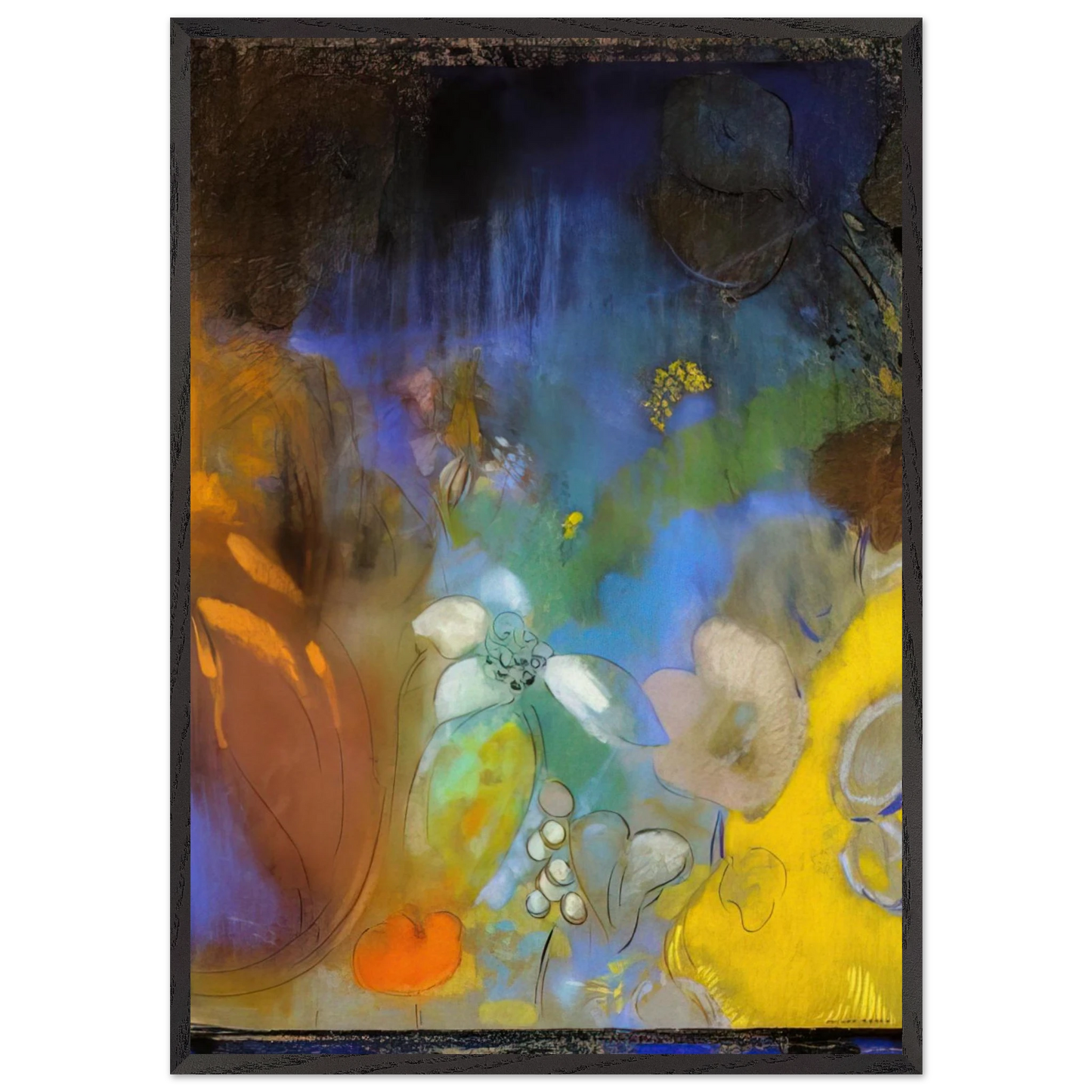 WOMAN IN PROFILE WITH FLOWERS - Odilon Redon 70x100 cm / 28x40 inches Framed Art Print – Black Wooden Frame