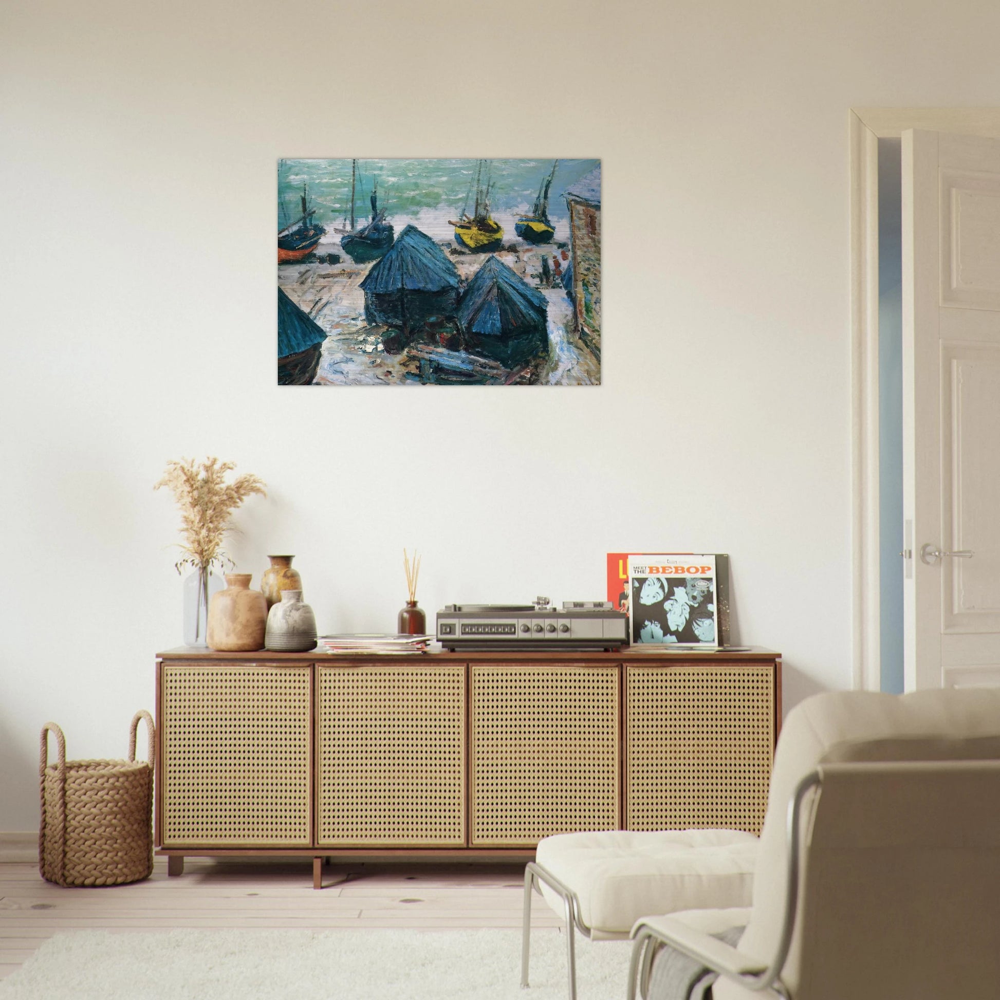 Boats on the Beach at Etretat - claude monet Brushed Aluminum Print - 70x100 cm / 28x40 inches | claude monet Aluminum Print | claude monet Prints