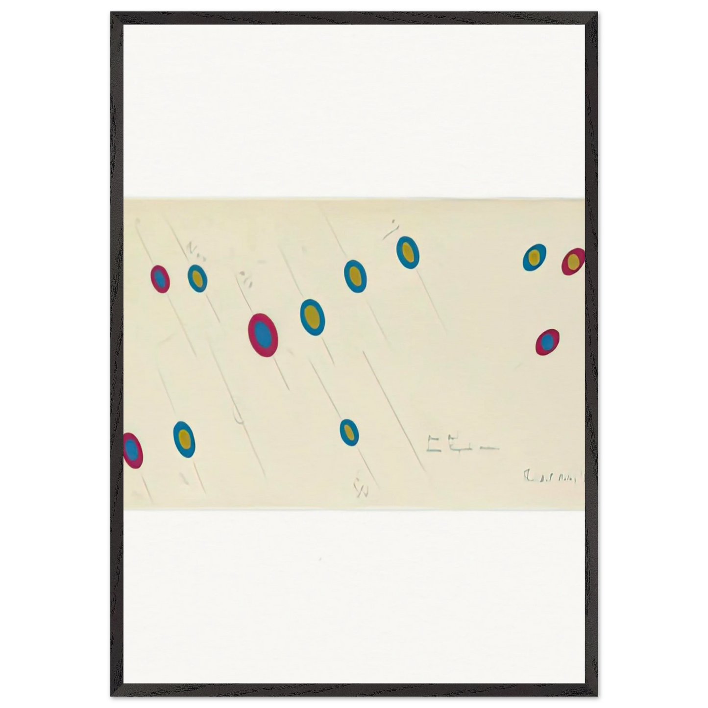 OVAL AXIS CERISE TURQUOISE OCHRE 1970 - Bridget Riley 70x100 cm / 28x40 inches Framed Art Print – Black Wooden Frame