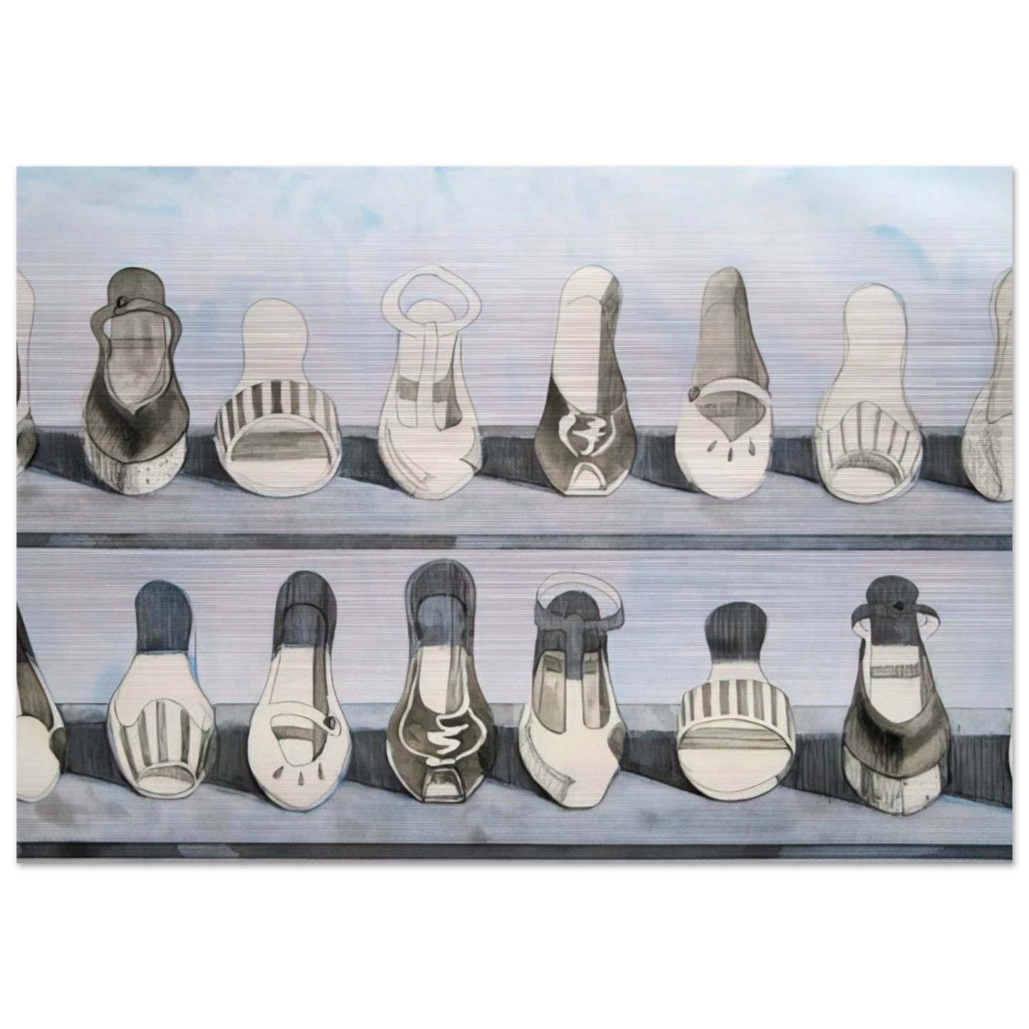 Shoe Rows - 1975 - Wayne Thiebaud Brushed Aluminum Print - 70x100 cm / 28x40 inches | Wayne Thiebaud Aluminum Print | Wayne Thiebaud Prints