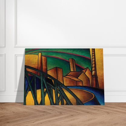 Landscape with Bridge at Óbuda Hajógyár - Laszlo Moholy-Nagy Brushed Aluminum Print - 70x100 cm / 28x40 inches | Laszlo Moholy-Nagy Aluminum Print | Laszlo Moholy-Nagy Prints