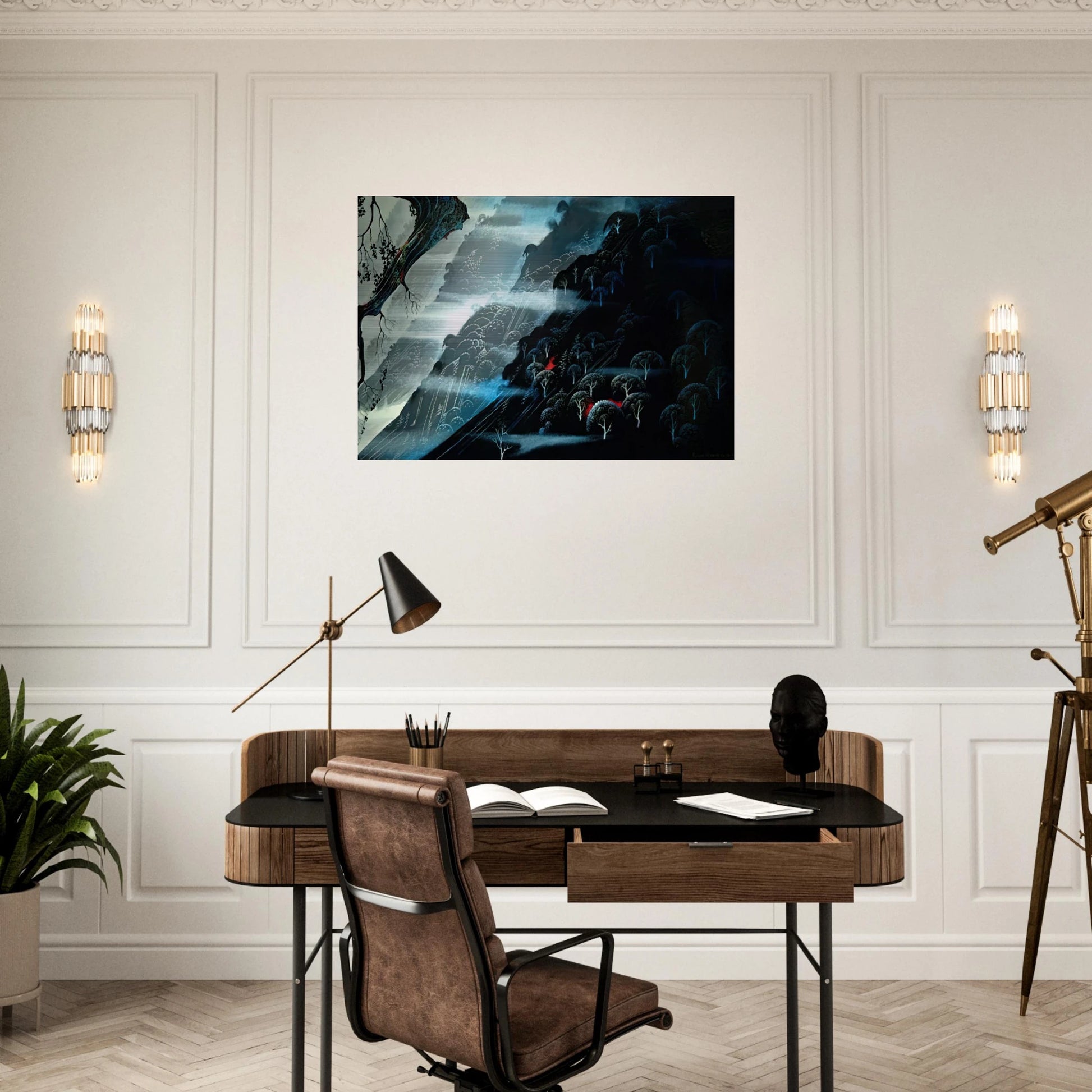 Coastline Fogl - Eyvind Earle Brushed Aluminum Print - 70x100 cm / 28x40 inches | Eyvind Earle Aluminum Print | Eyvind Earle Prints