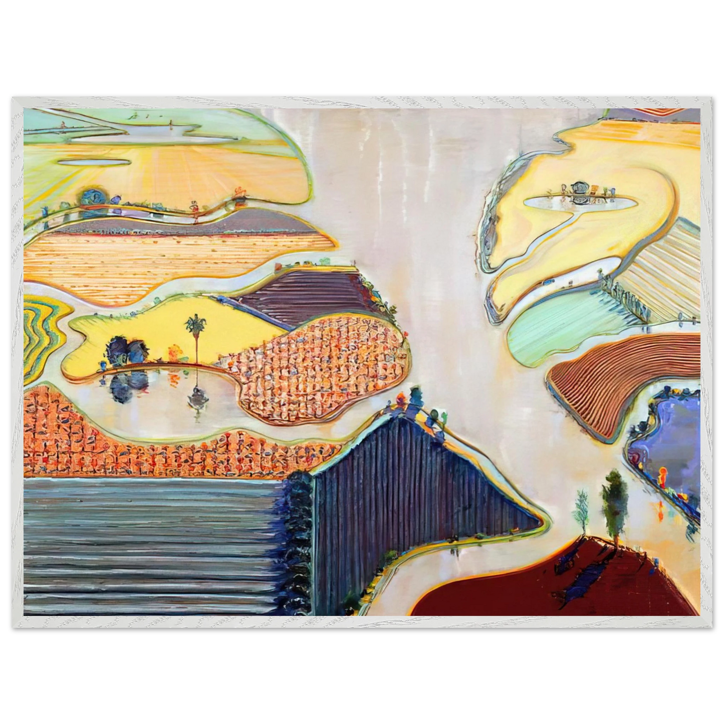 Wayne Thiebaud - Delta Farms - 1996 Wall Art - 21x29.7 cm / 8x12" - Premium Wooden Framed Poster With Fine Art Paper-canvas - Wood frame