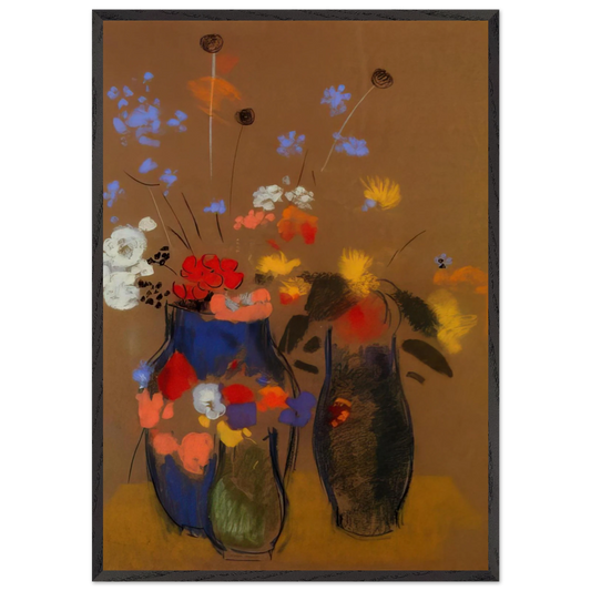 THREE VASES OF FLOWERS - Odilon Redon 70x100 cm / 28x40 inches Framed Art Print – Black Wooden Frame