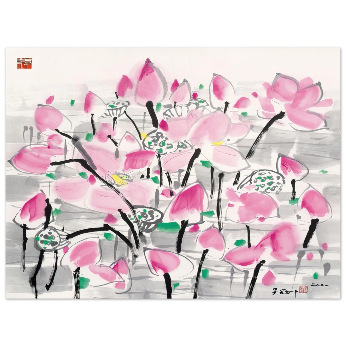 Wu Guanzhong - Lotus under the sun - 2001  75x100 cm / 30x40inches Fine Art Poster
