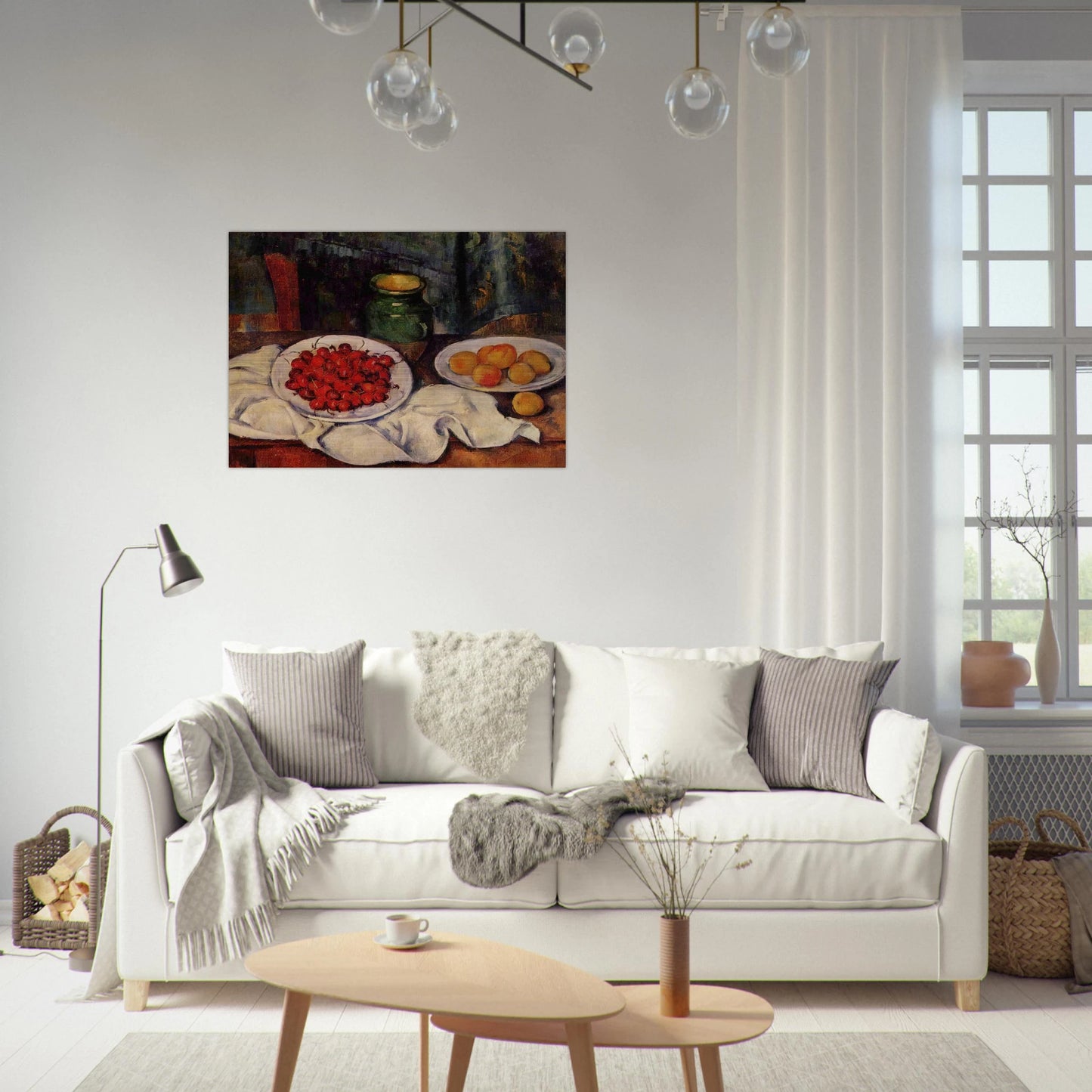 Still Life with a Plate of Cherries - Paul Cézanne Brushed Aluminum Print - 70x100 cm / 28x40 inches | Paul Cézanne Aluminum Print | Paul Cézanne Prints