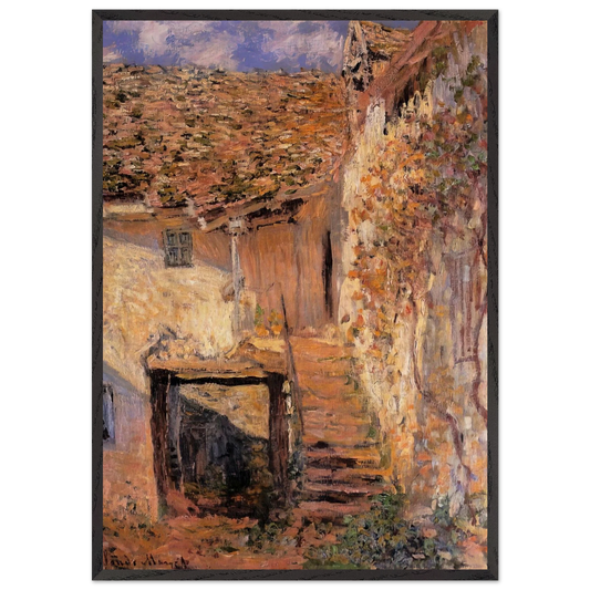 The Steps - claude monet 70x100 cm / 28x40 inches Framed Art Print – Black Wooden Frame
