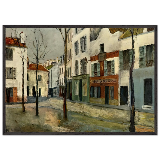 SQUARE TERTRE ON MONTMARTRE 2 - Maurice Utrillo 70x100 cm / 28x40 inches Framed Art Print – Black Wooden Frame
