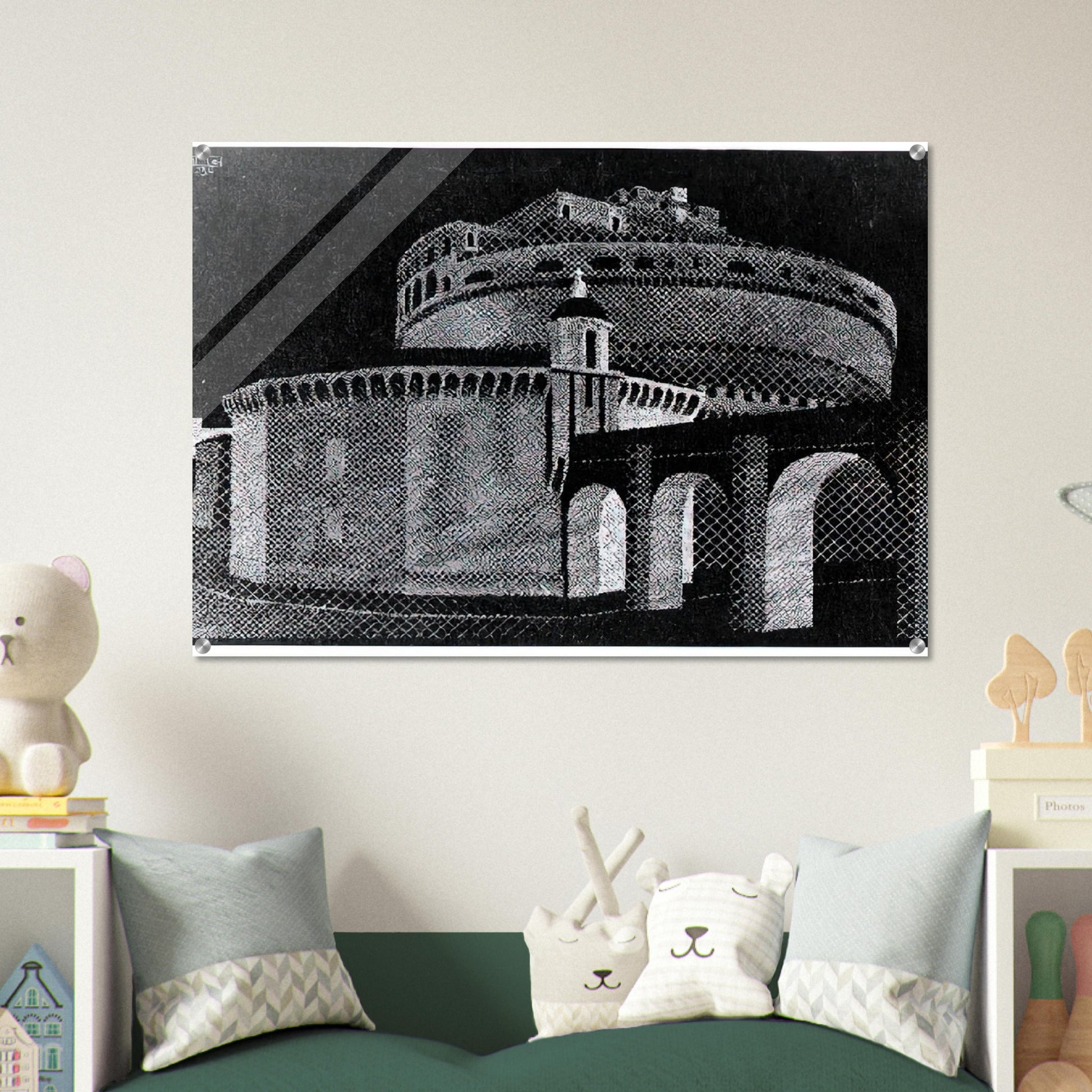 NOCTURNAL ROME CASTEL SANT ANGELO - MC Escher Acrylic Print - 70x100 cm / 28x40″ inches | Maurits Cornelis Escher Prints