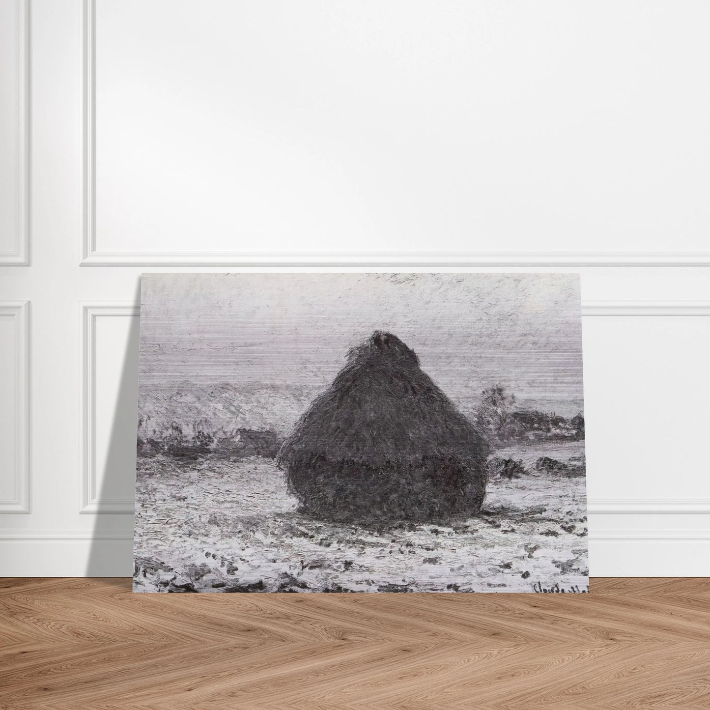 Grainstack in the Sunlight, Snow Effect - claude monet Brushed Aluminum Print - 70x100 cm / 28x40 inches | claude monet Aluminum Print | claude monet Prints