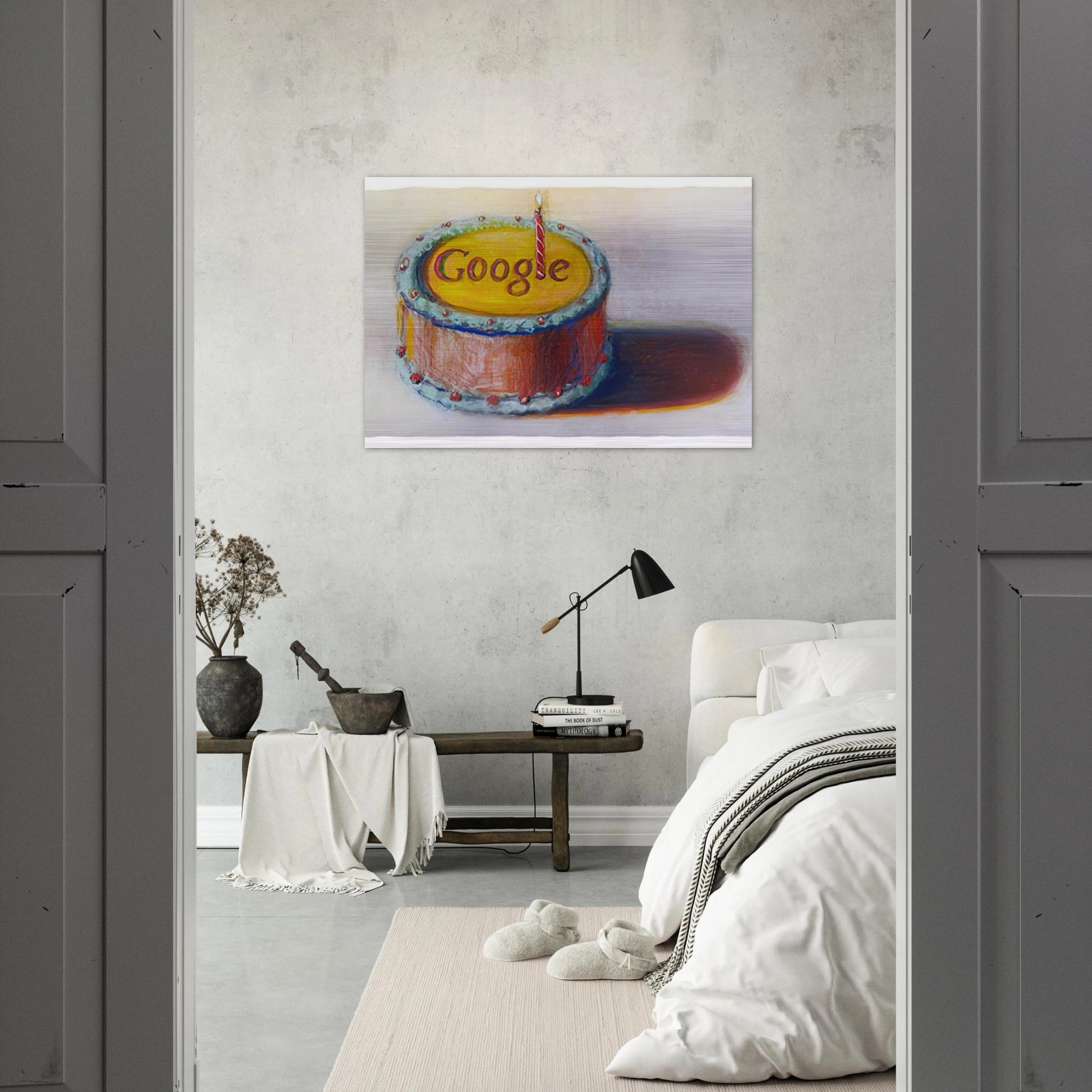 Google - 12th Birthday Cake Doodle - 2010 - Wayne Thiebaud Brushed Aluminum Print - 70x100 cm / 28x40 inches | Wayne Thiebaud Aluminum Print | Wayne Thiebaud Prints