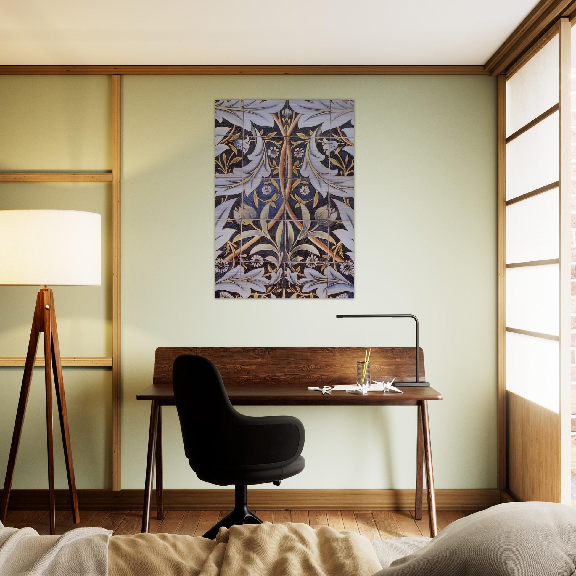 PANEL OF CERAMIC TILES DESIGNED BY MORRIS AND PRODUCED BY WILLIAM DE MORGAN 1876 - William Morris Brushed Aluminum Print - 70x100 cm / 28x40 inches | William Morris Aluminum Print | William Morris Prints
