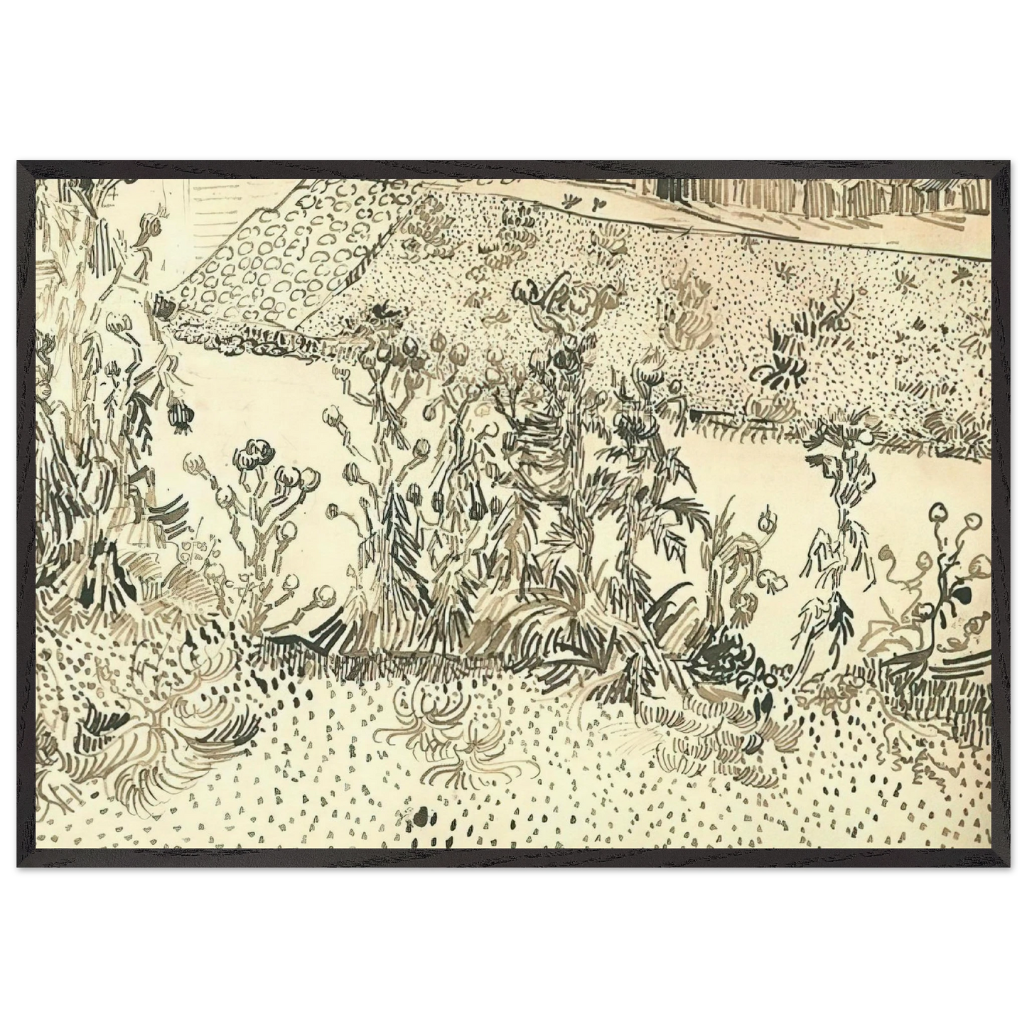 Thistles Along the Roadside - Vincent van Gogh 70x100 cm / 28x40 inches Framed Art Print – Black Wooden Frame