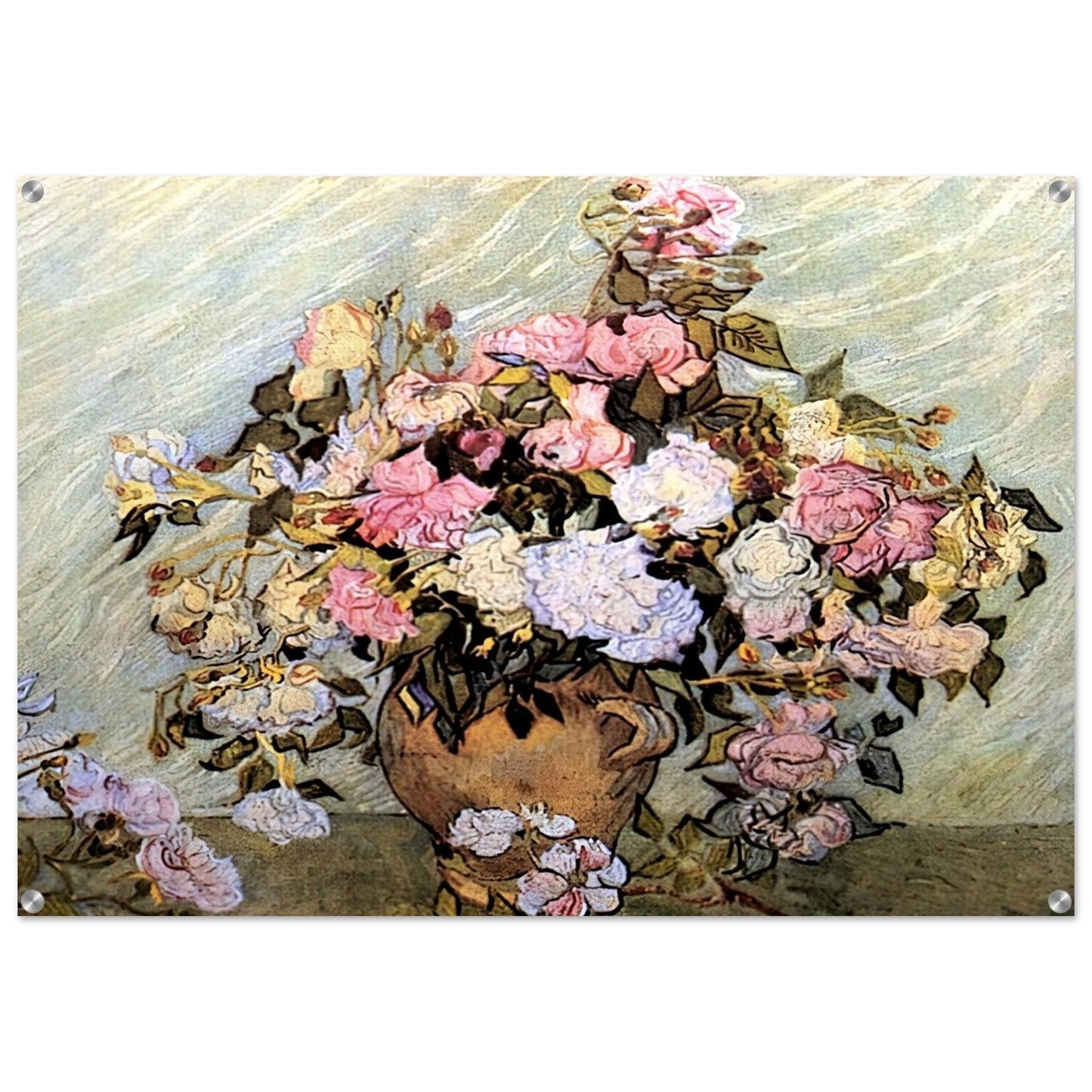 Still Life Vase with Roses - Vincent van Gogh Acrylic Print - 70x100 cm / 28x40″ inches | Vincent van Gogh Wall Art | Vincent van Gogh Prints