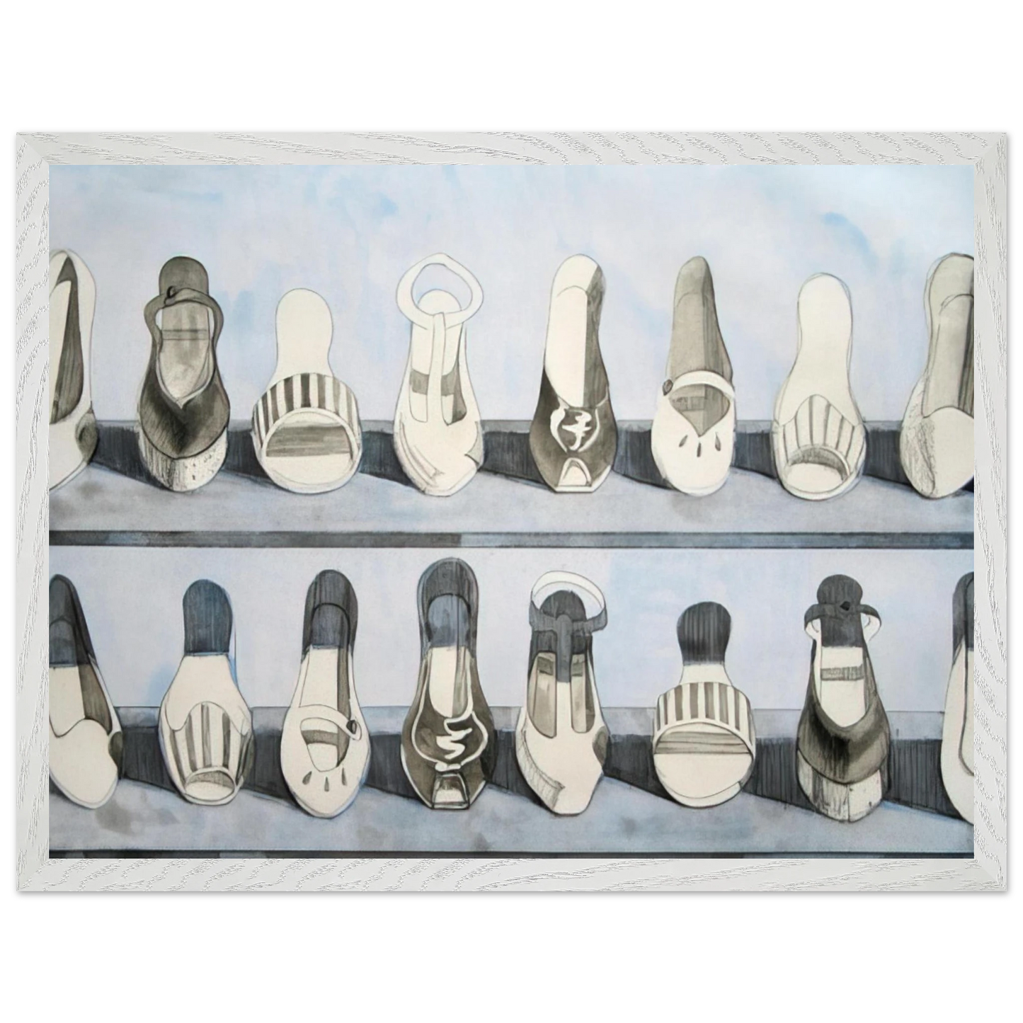 Wayne Thiebaud - Shoe Rows - 1975 Wall Art - 30x40 cm / 12x16 inches - Premium Wooden Framed Poster With Fine Art Paper - Black frame