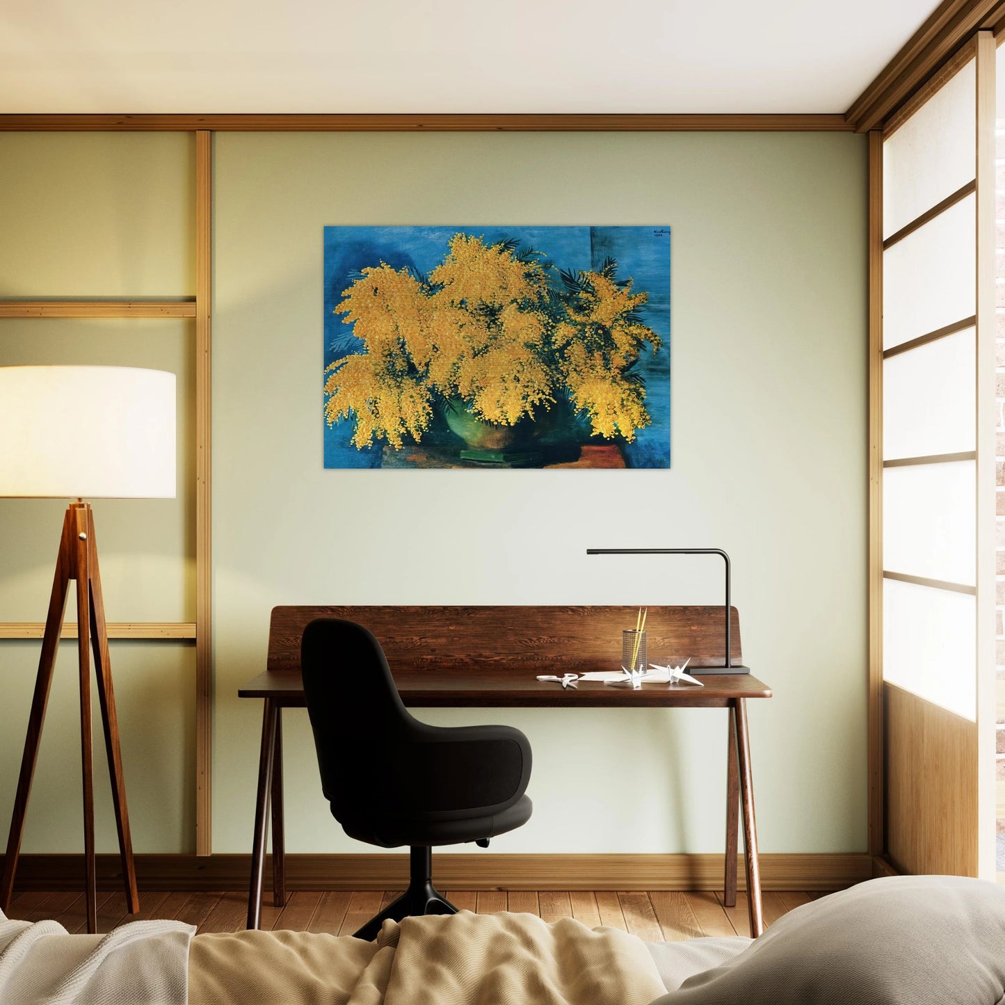 VASE OF MIMOSA 1952 - Moise Kisling Brushed Aluminum Print - 70x100 cm / 28x40 inches | Moise Kisling Aluminum Print | Moise Kisling Prints