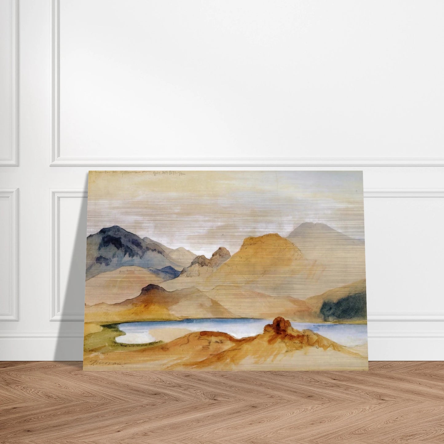 Cinnabar Mountain, Yellowstone River watercolour - Thomas Moran Brushed Aluminum Print - 70x100 cm / 28x40 inches | Thomas Moran Aluminum Print | Thomas Moran Prints