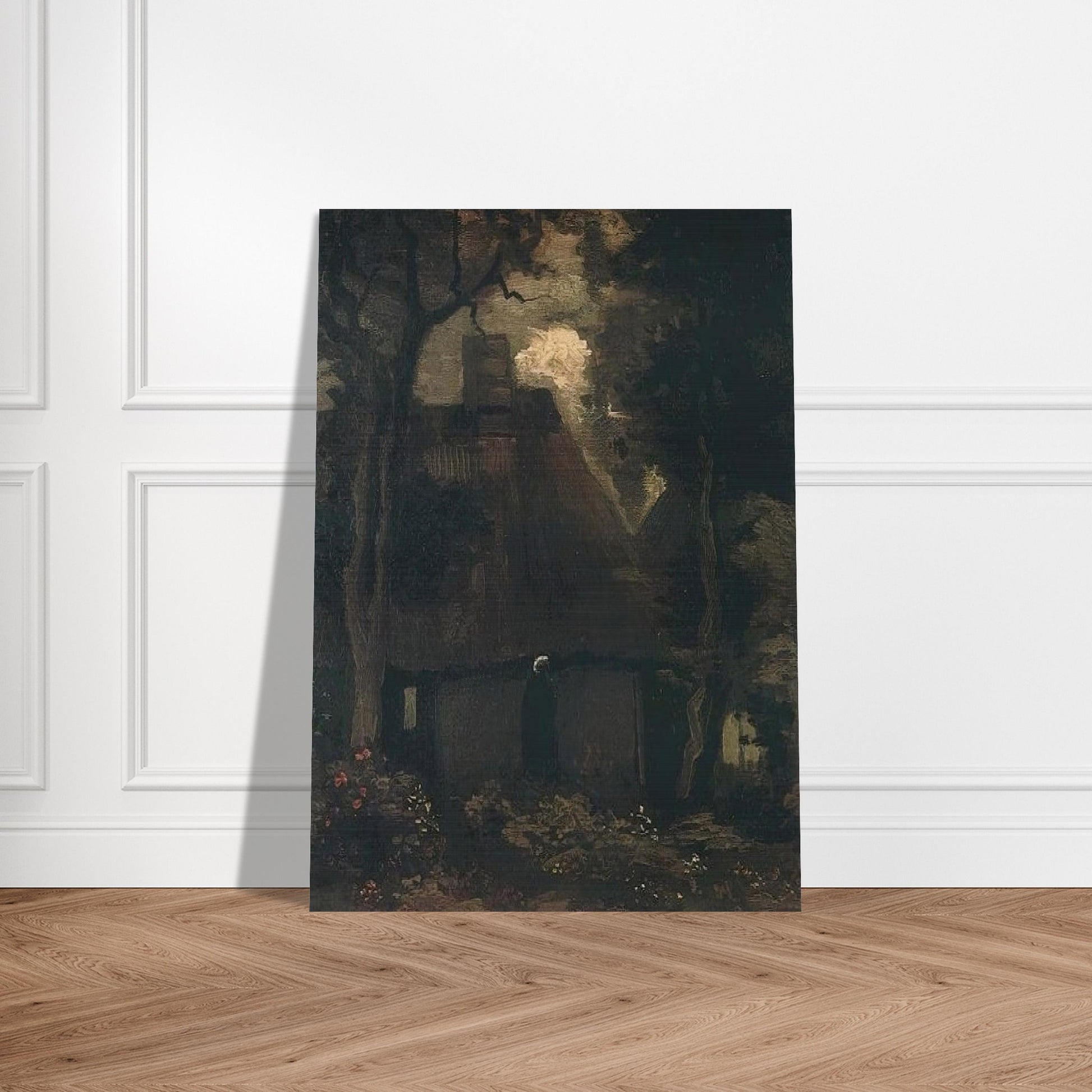 Cottage with Trees and Peasant Woman - Vincent van Gogh Brushed Aluminum Print - 70x100 cm / 28x40 inches | Vincent van Gogh Aluminum Print | Vincent van Gogh Prints