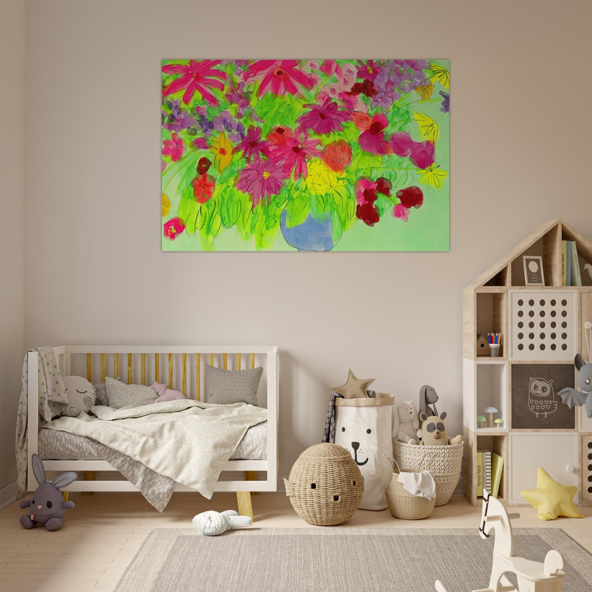 Blue Vase, Many Flowers - Naïve Art Primitivism, Pop Art - Walasse Ting Art Prints - 100x150 cm / 40x60″ inches | Walasse Ting Poster | Walasse Ting Prints