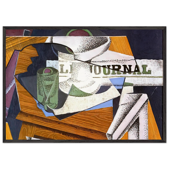 FRUIT BOWL BOOK AND NEWSPAPER - Juan Gris 70x100 cm / 28x40 inches Framed Art Print – Black Wooden Frame
