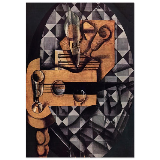GUITAR BOTTLE AND GLASS 1914 - Juan Gris Brushed Aluminum Print - 70x100 cm / 28x40 inches | Juan Gris Aluminum Print | Juan Gris Prints