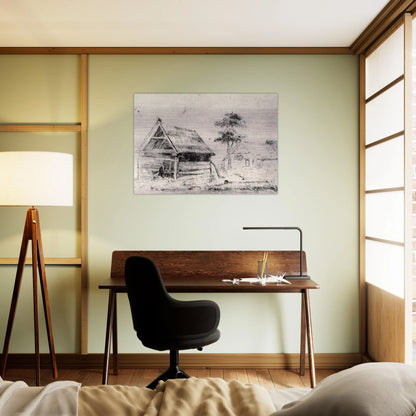 Barn and Farmhouse - Vincent van Gogh Brushed Aluminum Print - 70x100 cm / 28x40 inches | Vincent van Gogh Aluminum Print | Vincent van Gogh Prints