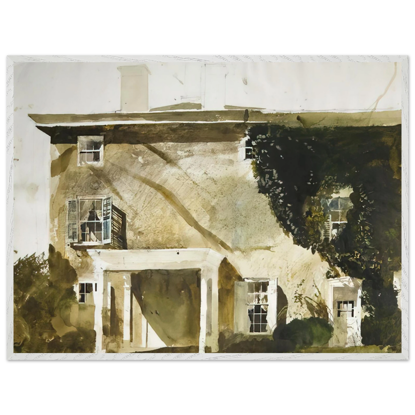 Andrew Wyeth - THE HATTON HOUSE 1967 Wall Art - 30x40 cm / 12x16 inches - Premium Wooden Framed Poster With Fine Art Paper-canvas - White frame